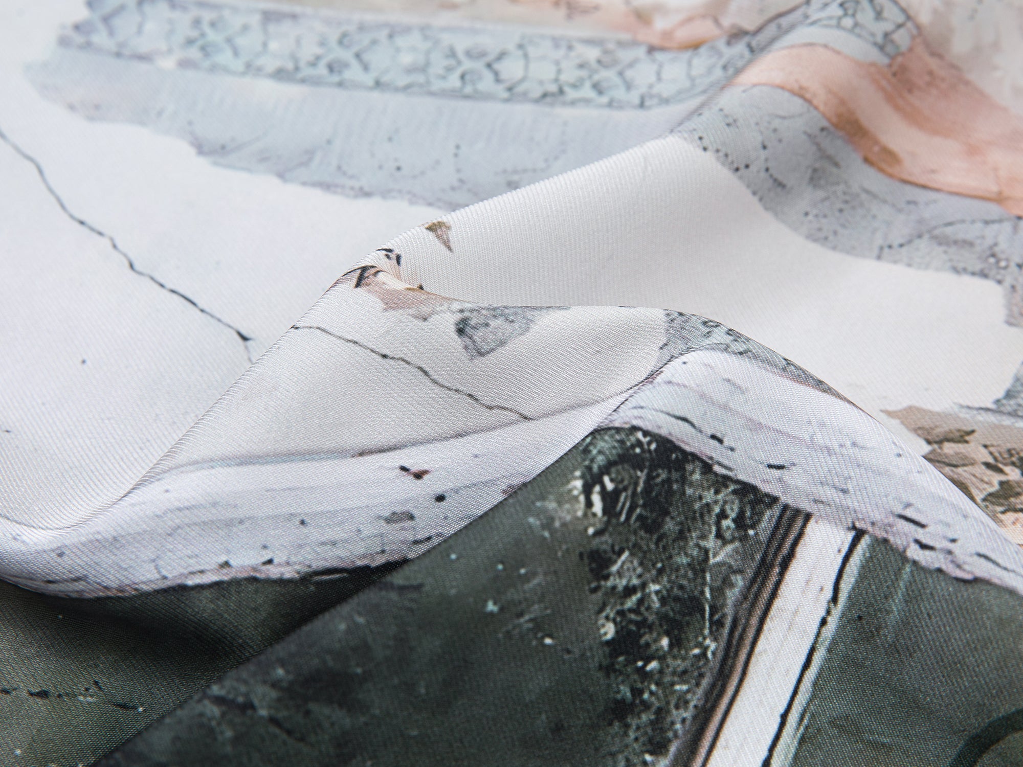 Satin window scene print slip skirt