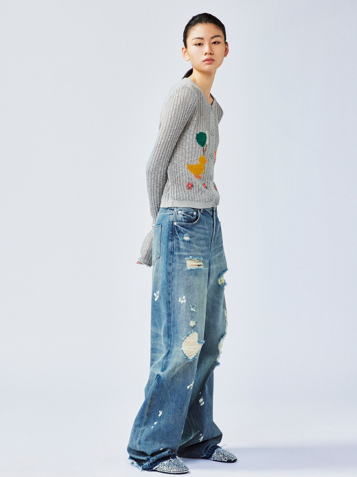 "Playful duck" wool cardigan