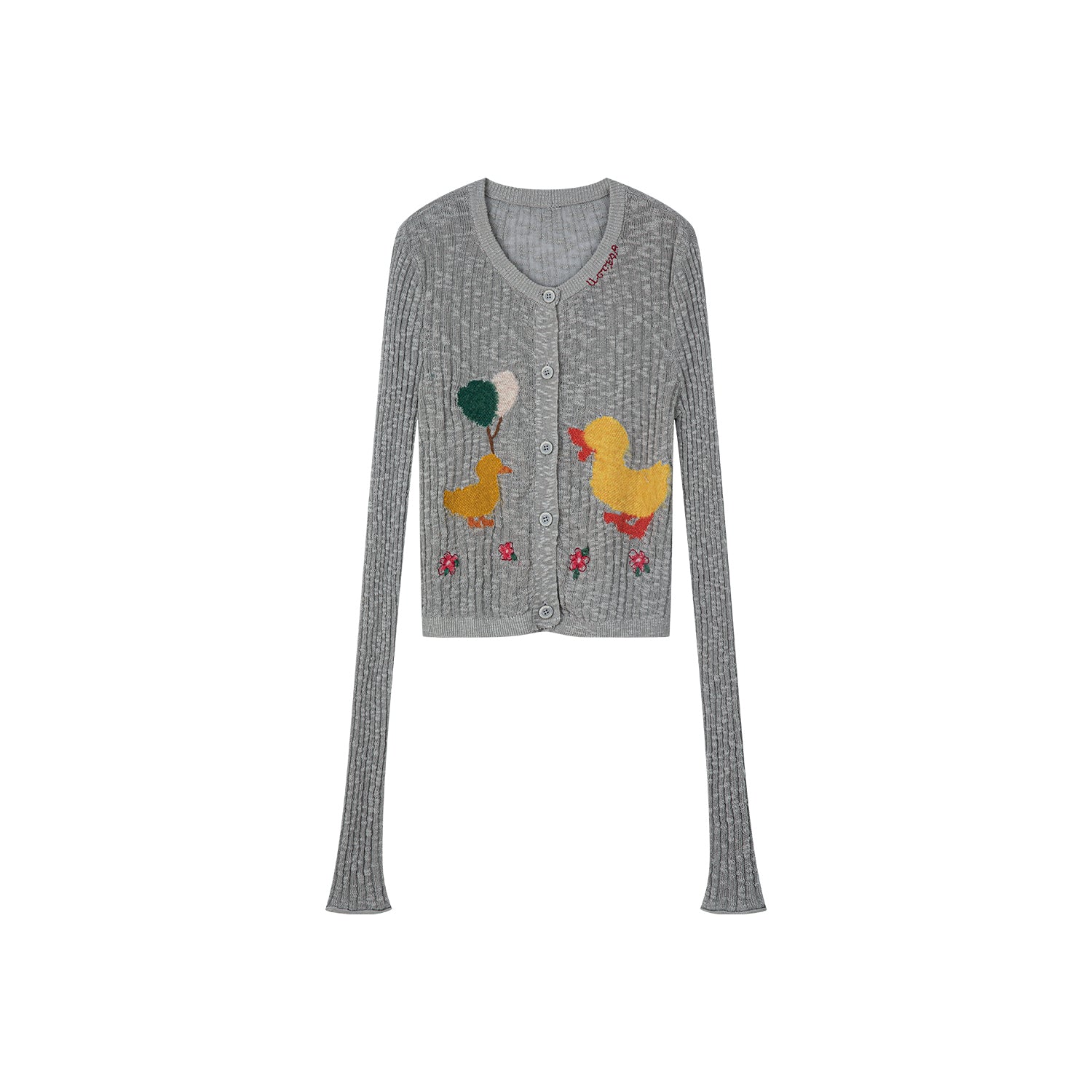 "Playful duck" wool cardigan