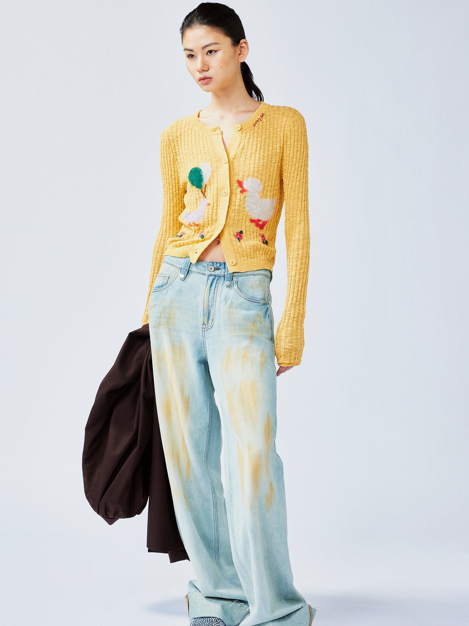 "Playful duck" wool cardigan