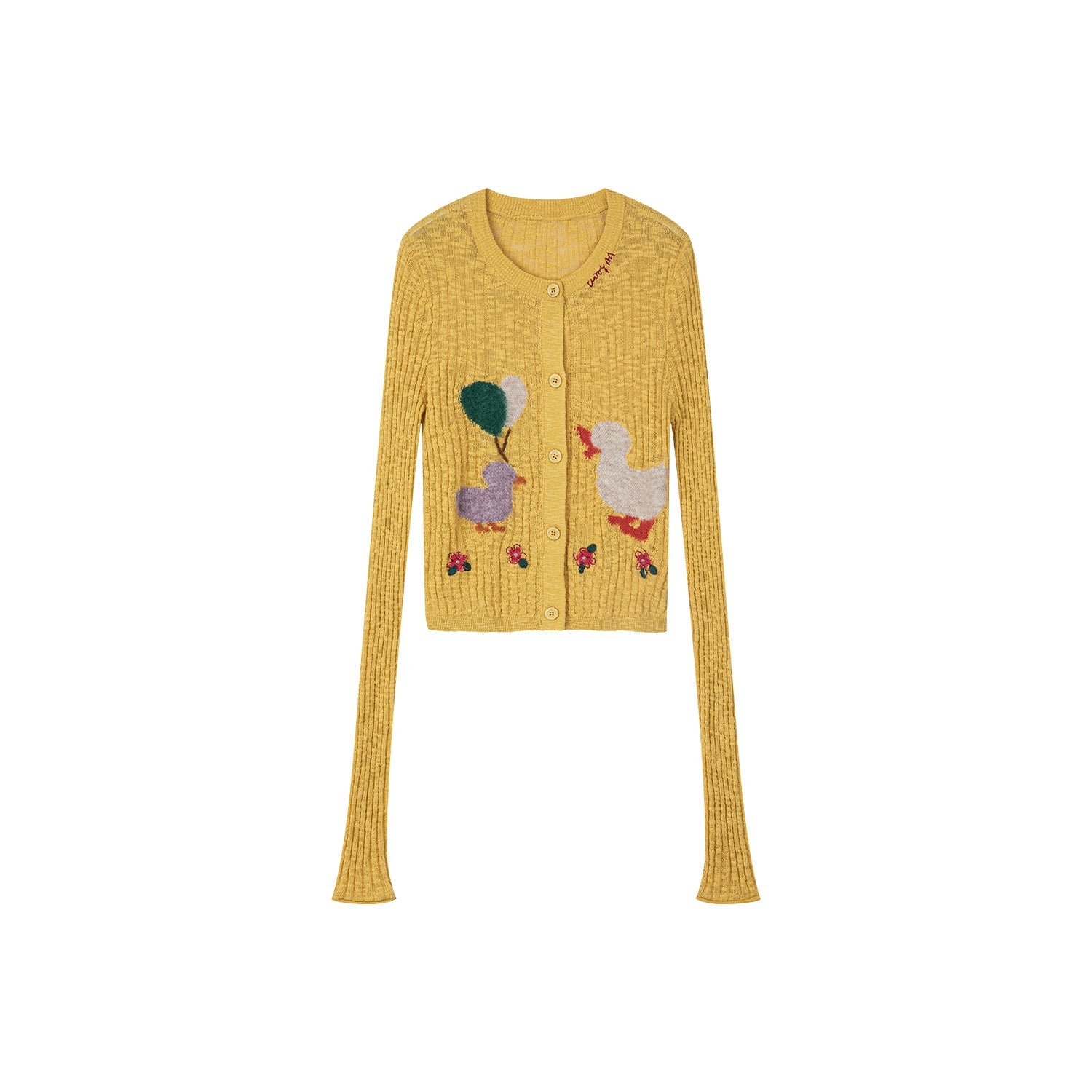 "Playful duck" wool cardigan