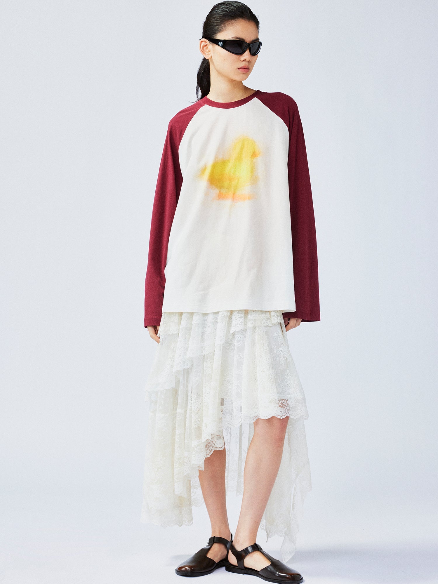 "I"-type personality duck raglan sleeve T-shirt