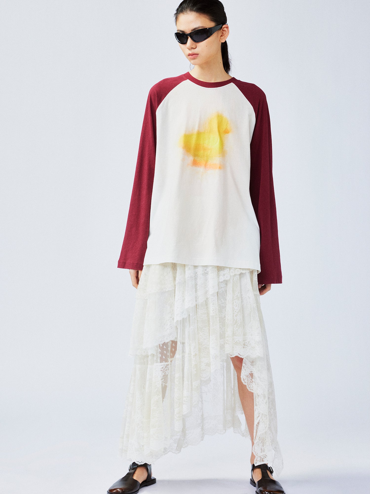 "I"-type personality duck raglan sleeve T-shirt