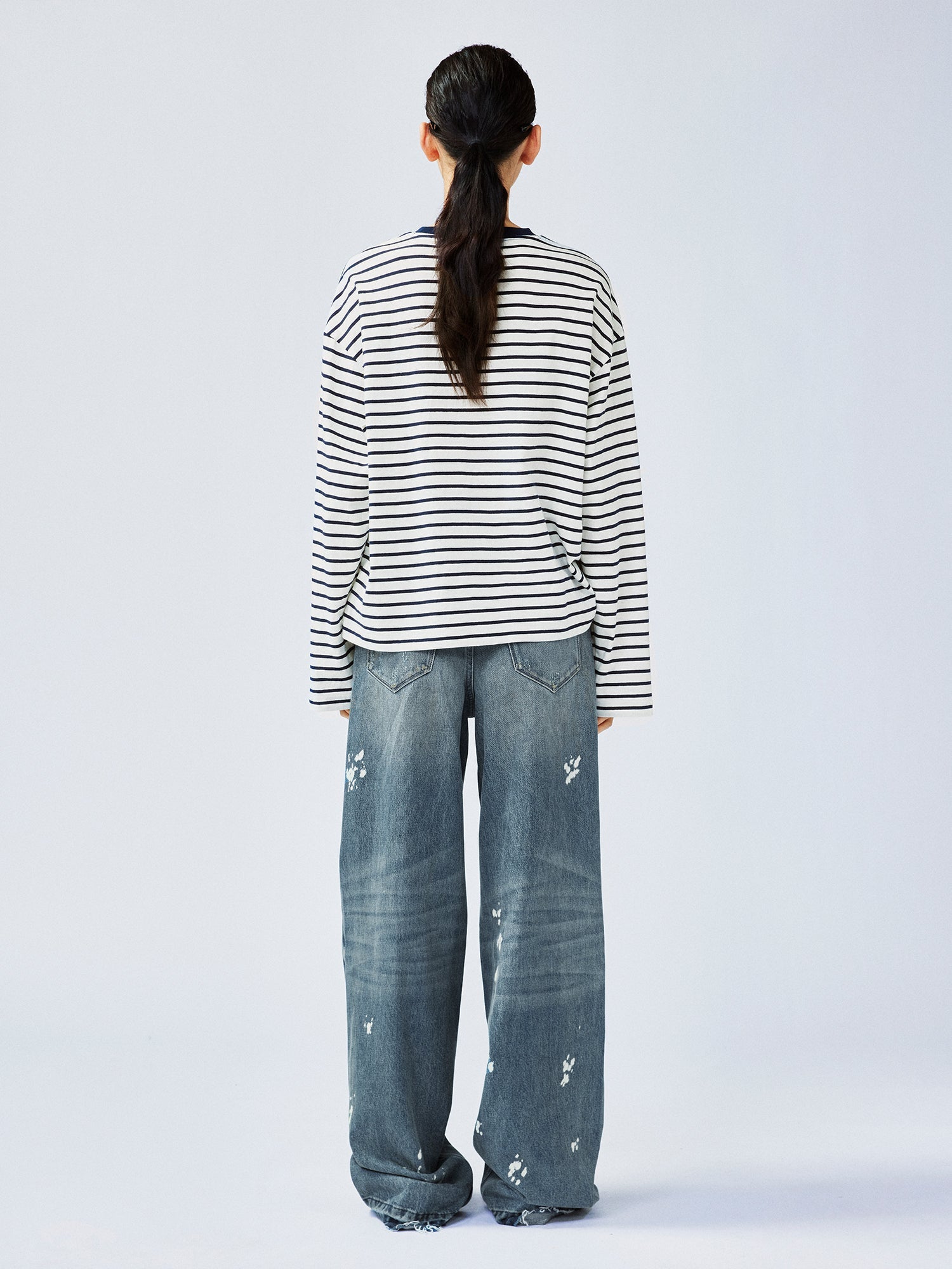 "I"-type personality duck sailor-striped T-shirt