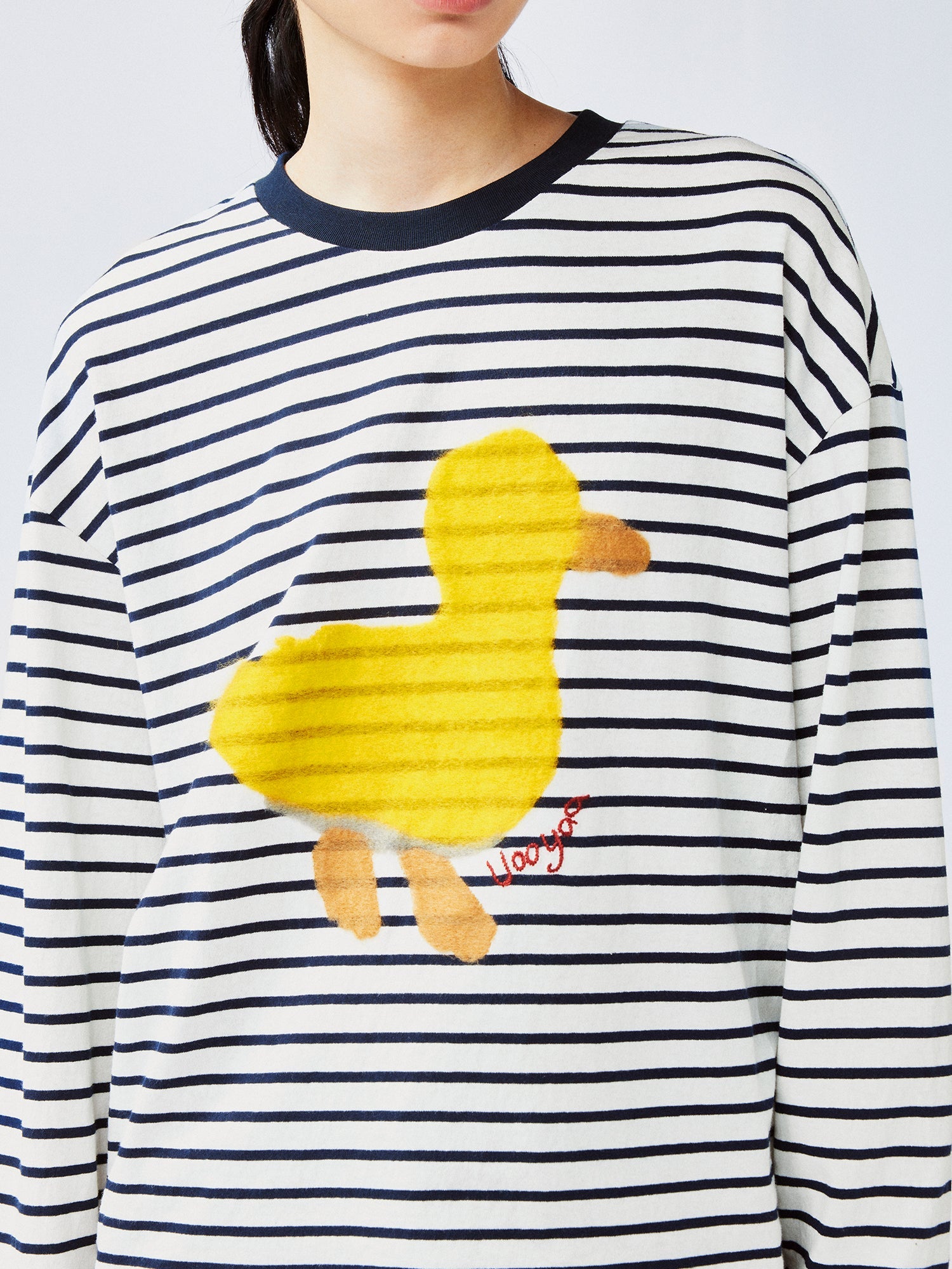 "I"-type personality duck sailor-striped T-shirt