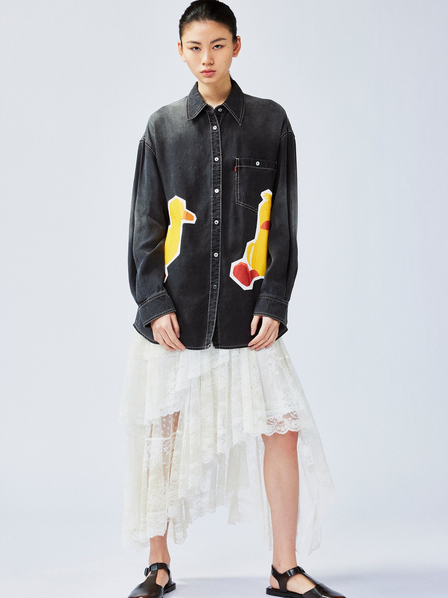 Fun patchwork duck denim shirt