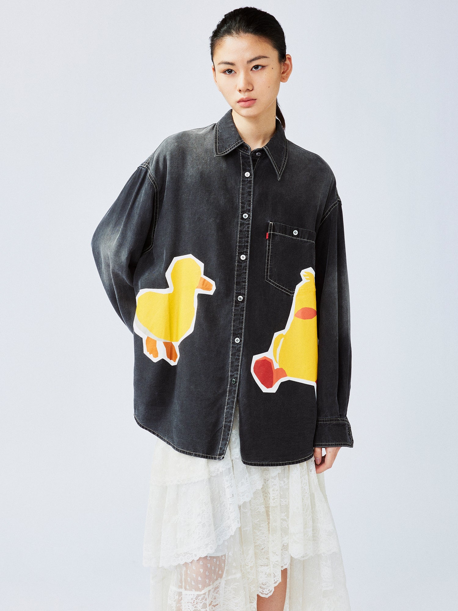 Fun patchwork duck denim shirt