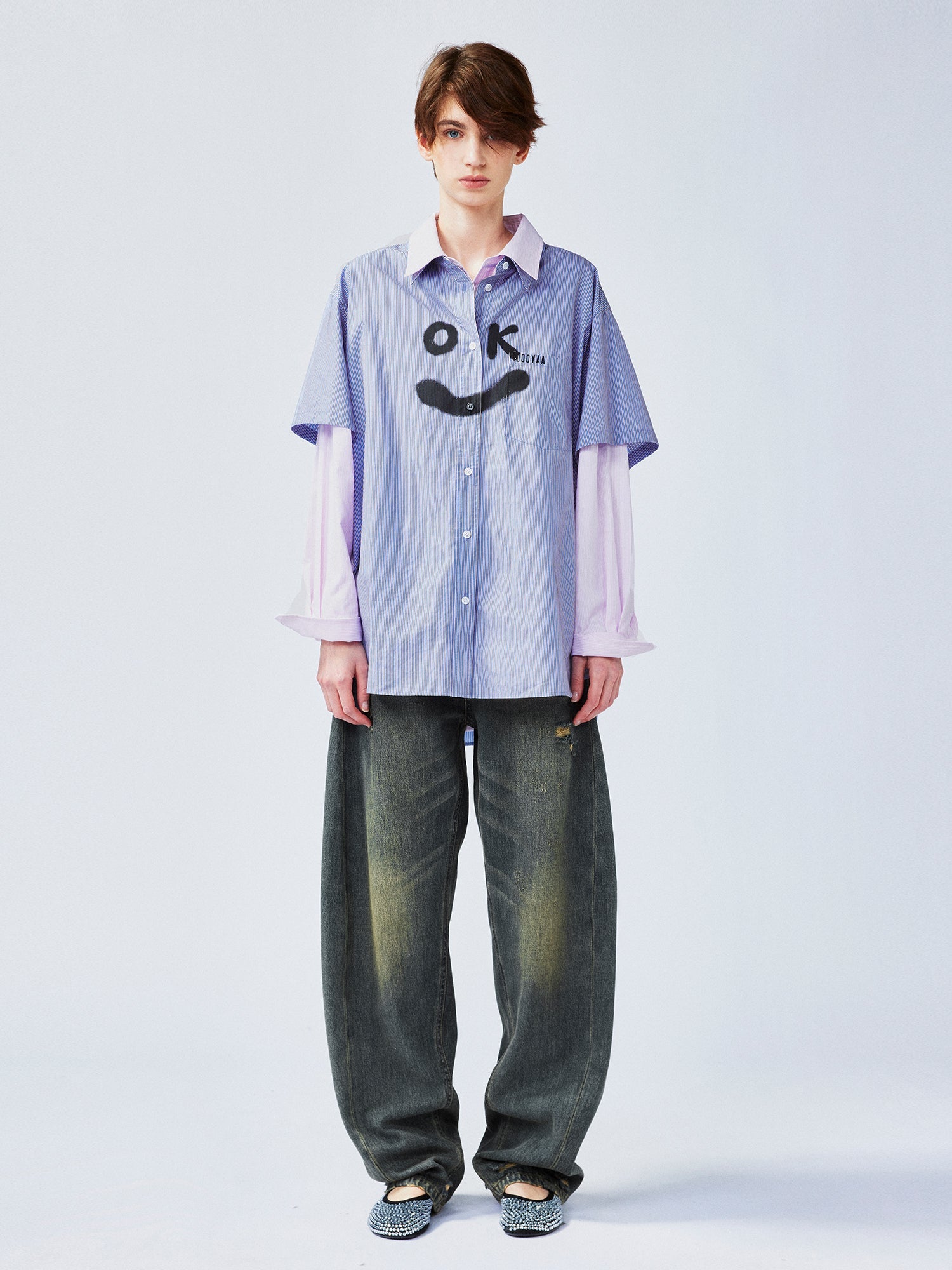 Pink-Blue contrast layered shirt