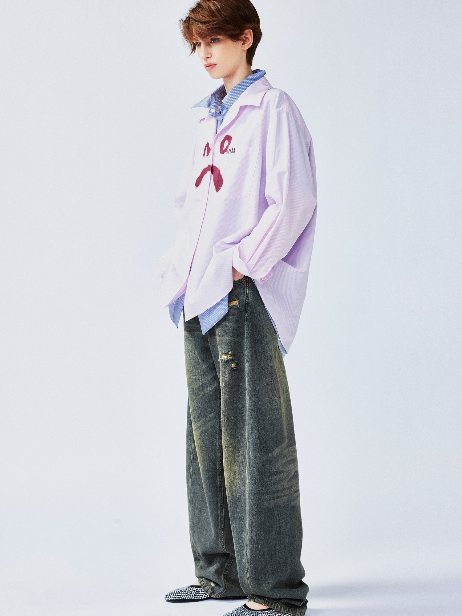 Pink-Blue contrast layered shirt