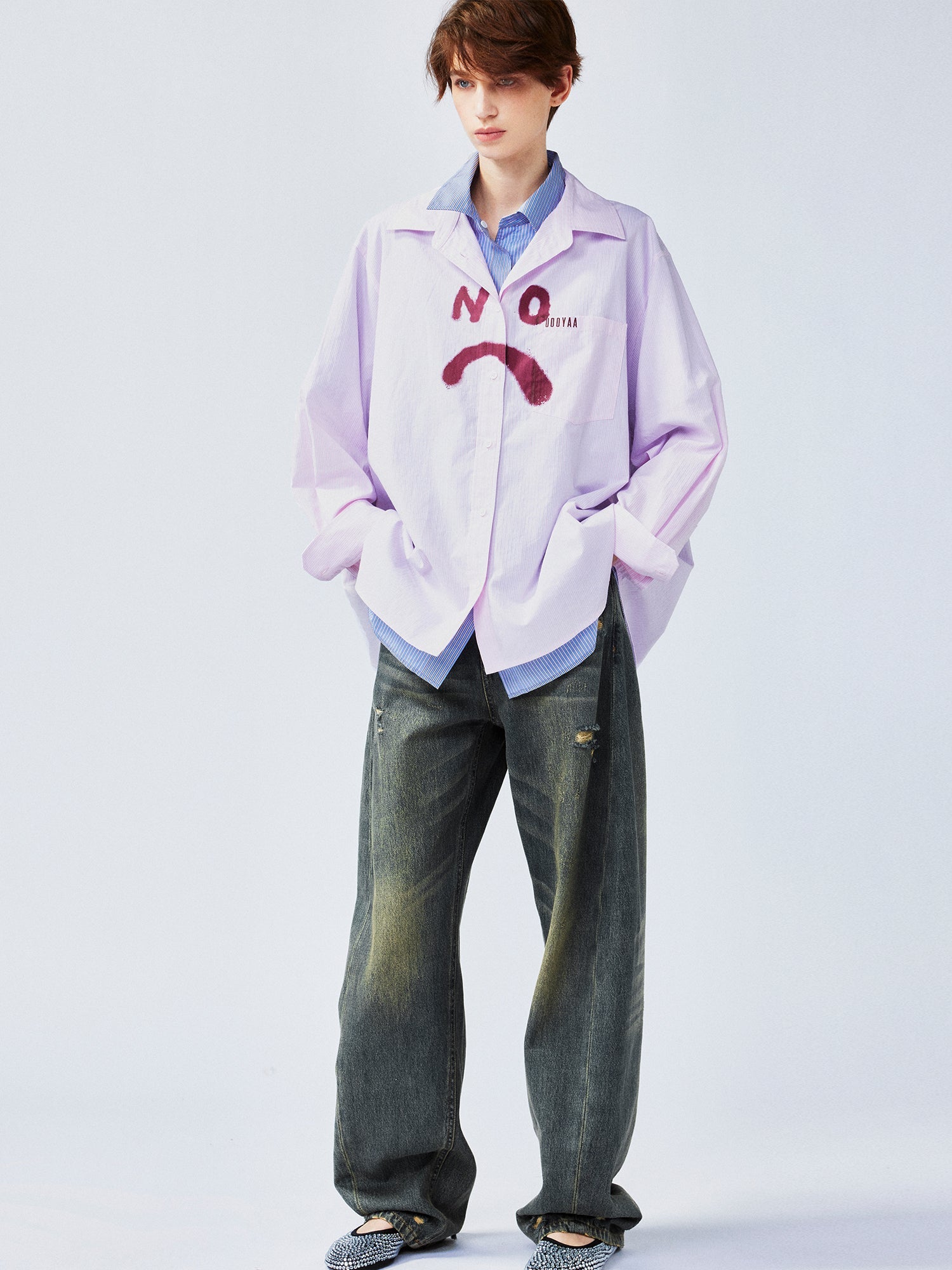 Pink-Blue contrast layered shirt