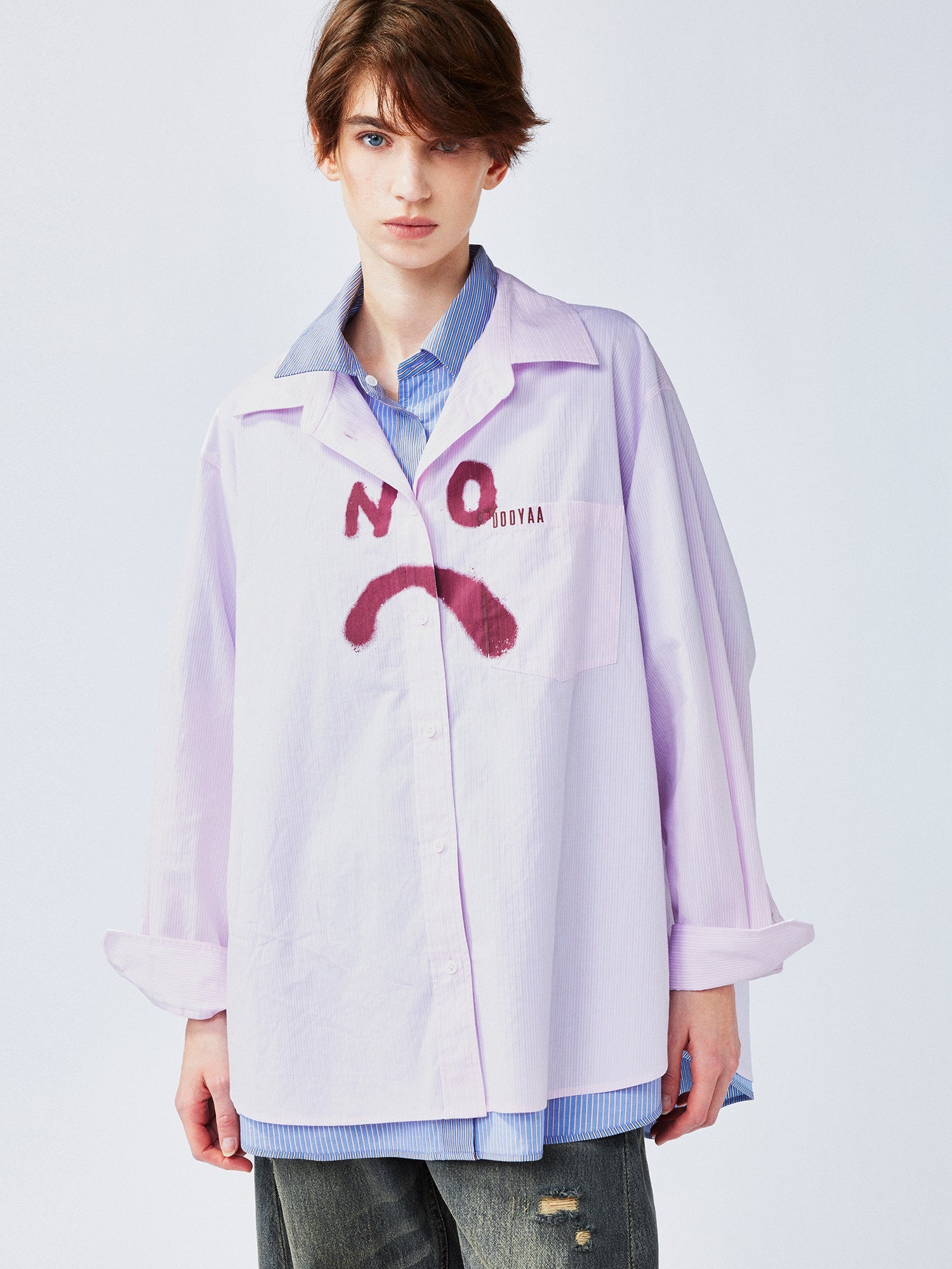 Pink-Blue contrast layered shirt