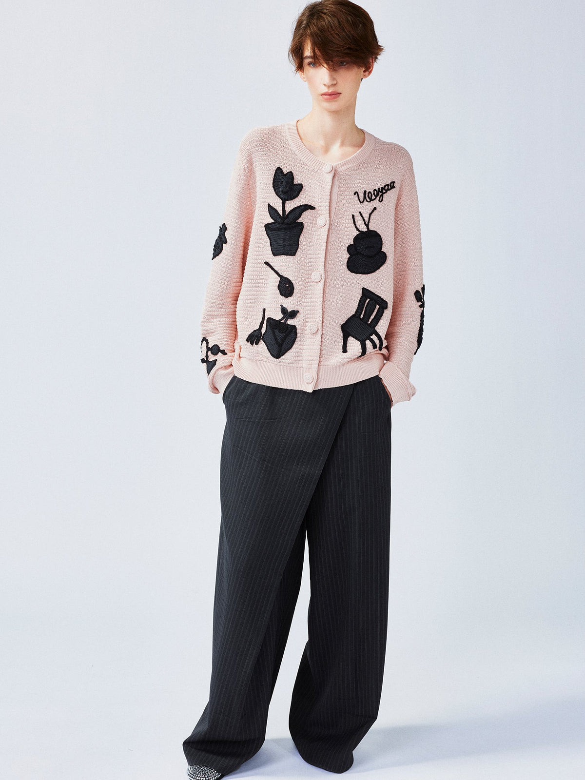 Garden silhouette handcrafted wool cardigan