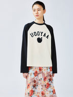 Playful apple worm raglan sleeve T-shirt