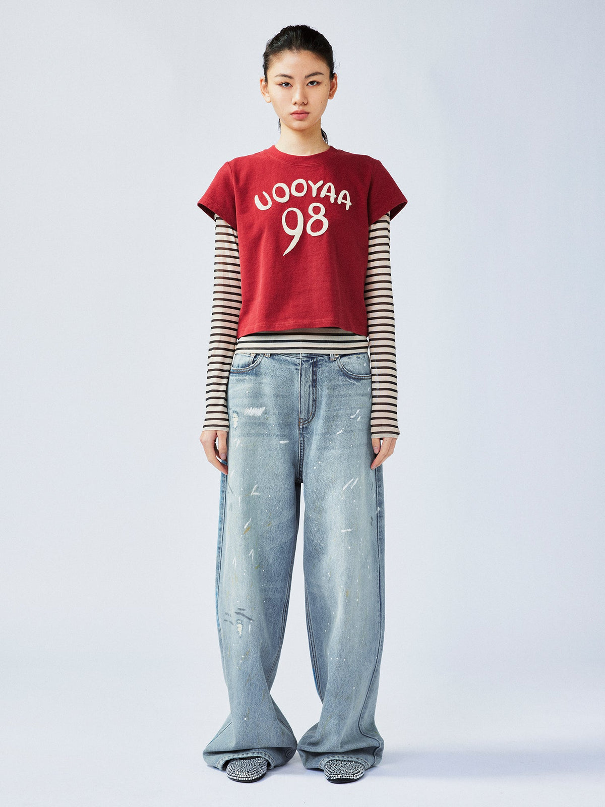 Hand-drawn style "98" UOOYAA logo genuine two-piece T-shirt
