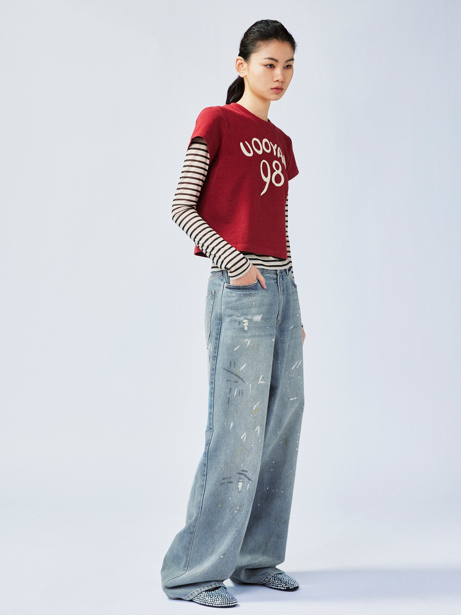 Hand-drawn style "98" UOOYAA logo genuine two-piece T-shirt