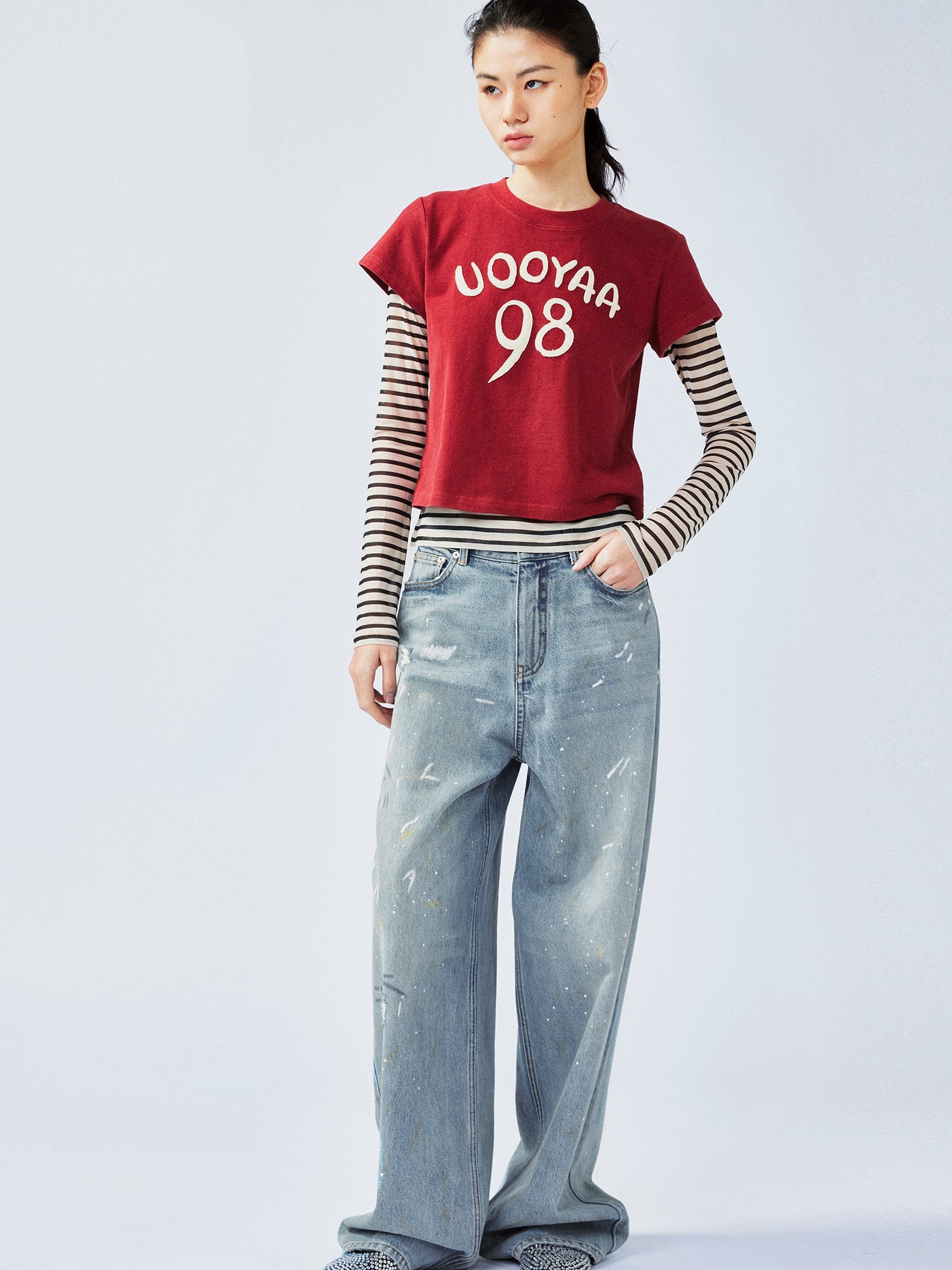 Hand-drawn style "98" UOOYAA logo genuine two-piece T-shirt