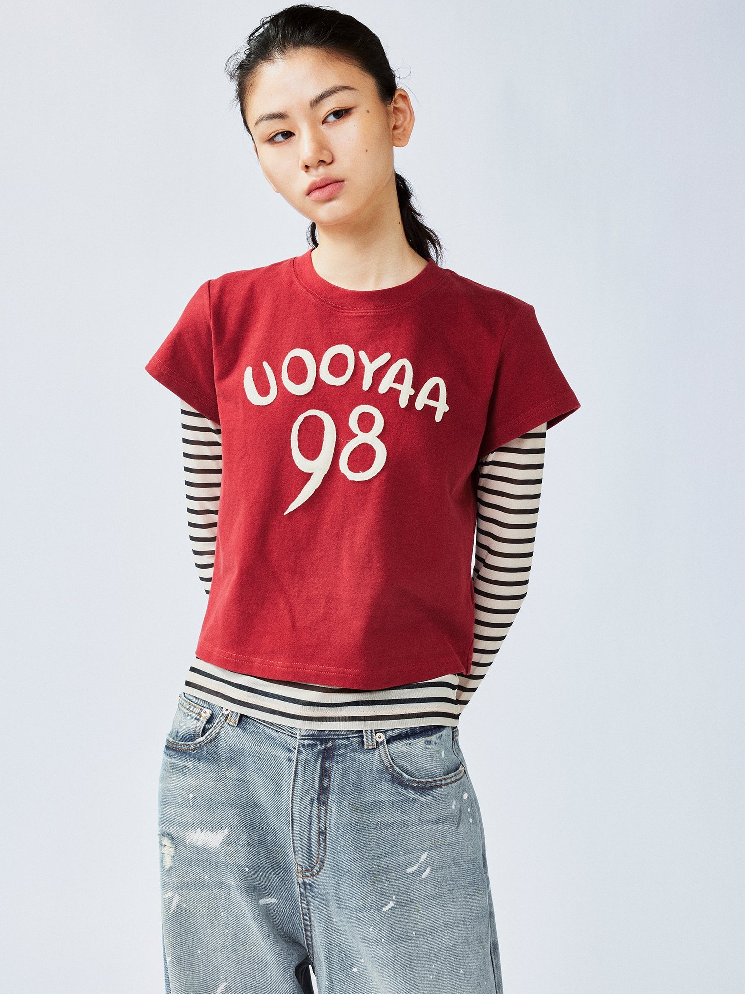 Hand-drawn style "98" UOOYAA logo genuine two-piece T-shirt
