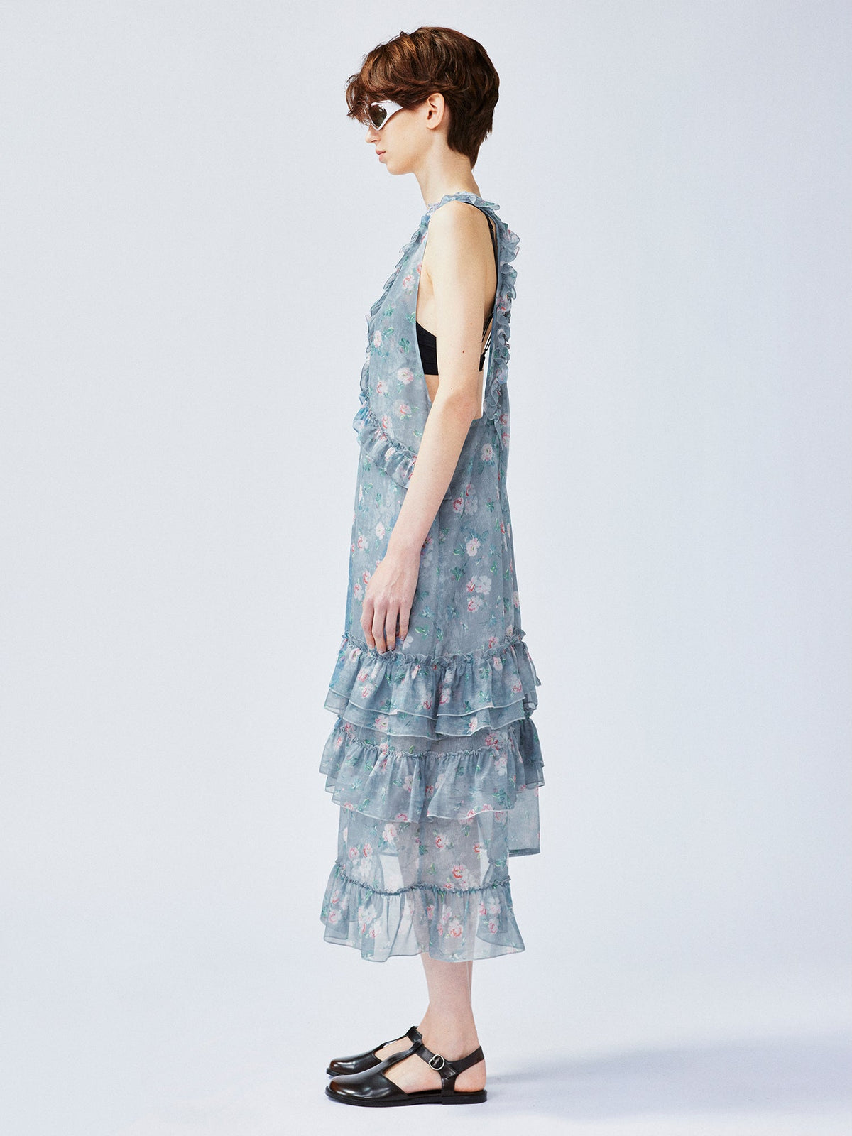 Romantic wallpaper floral suspender dress
