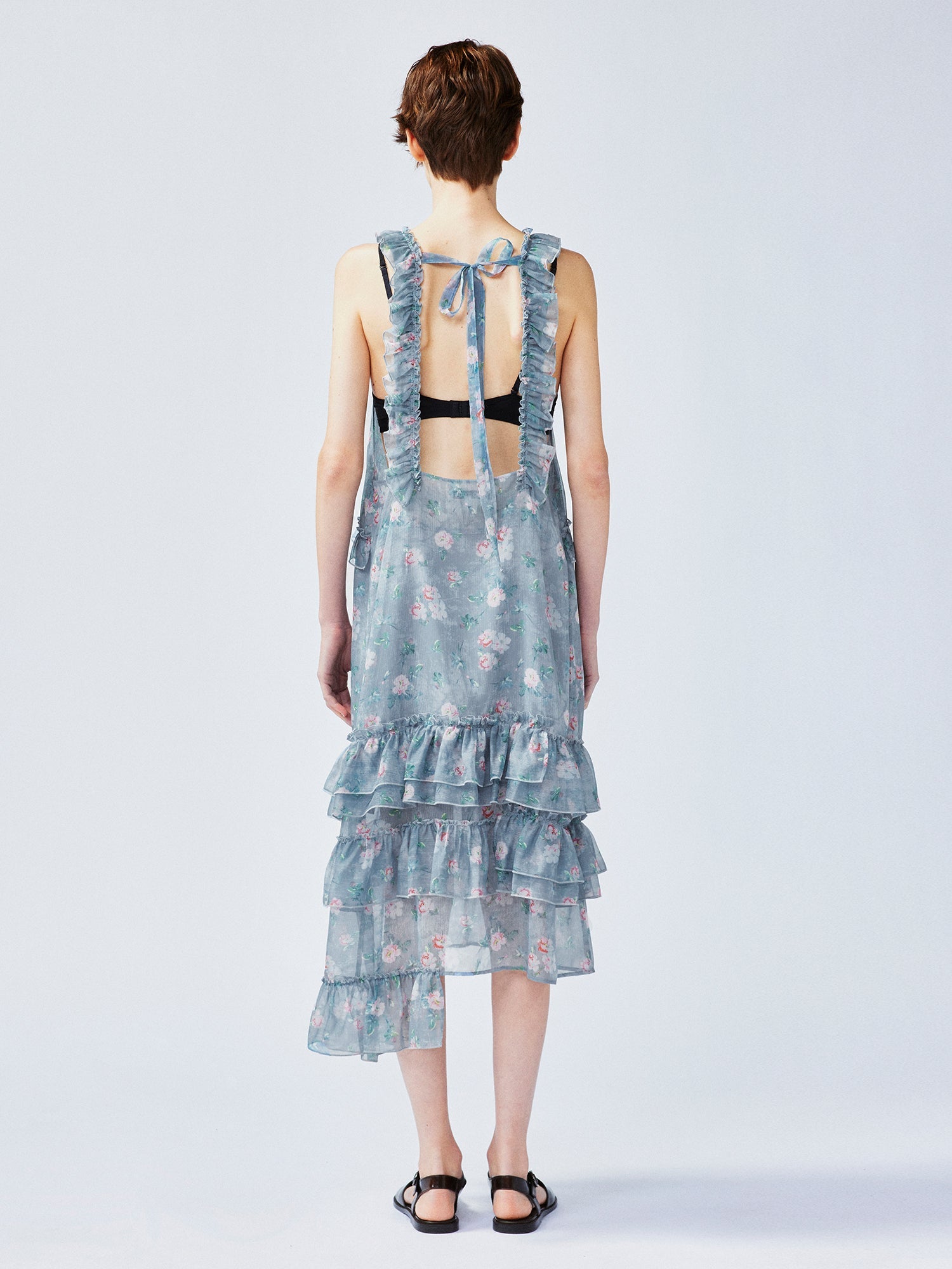 Romantic wallpaper floral suspender dress