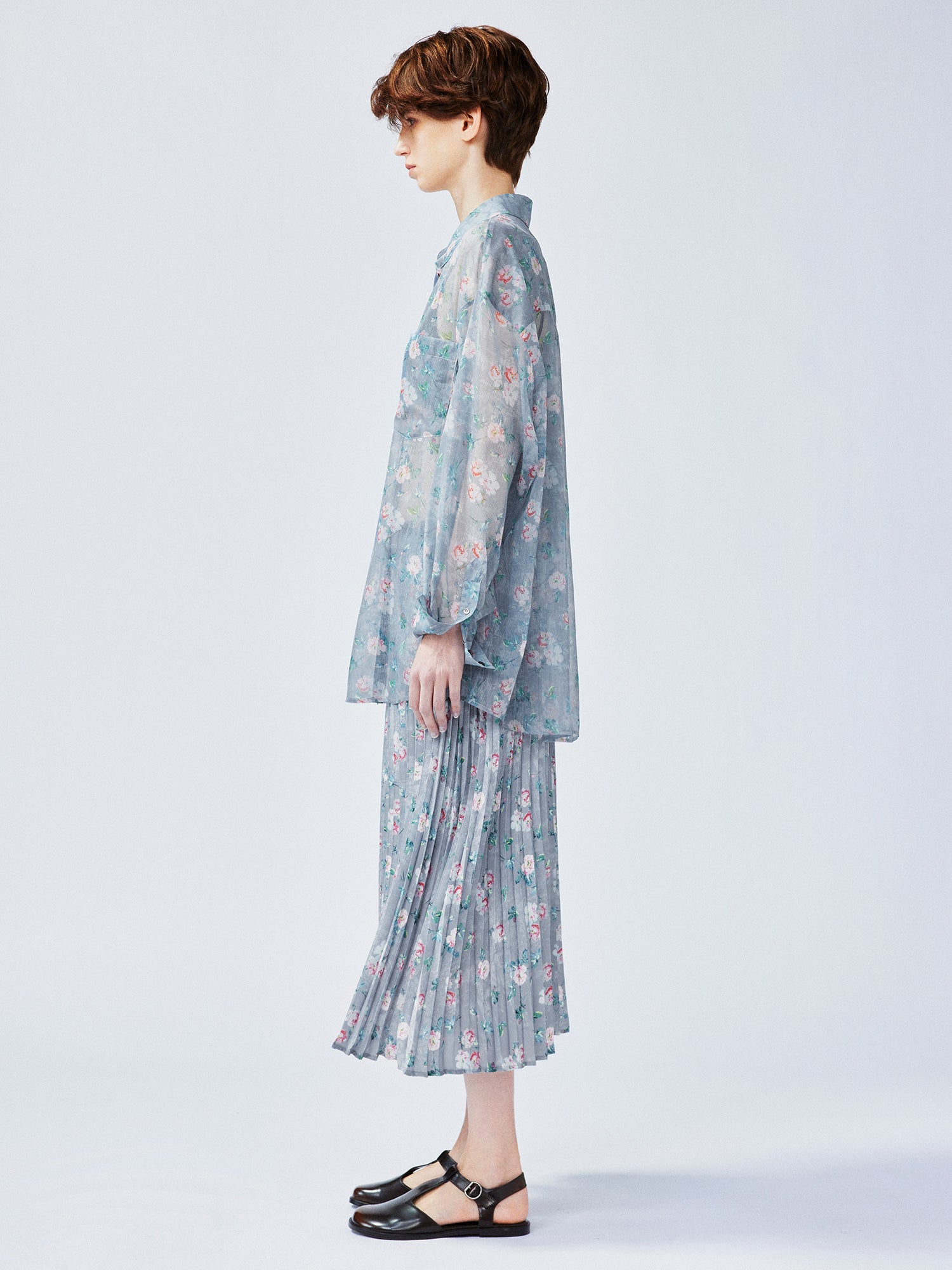 Romantic wallpaper floral pleated skirt