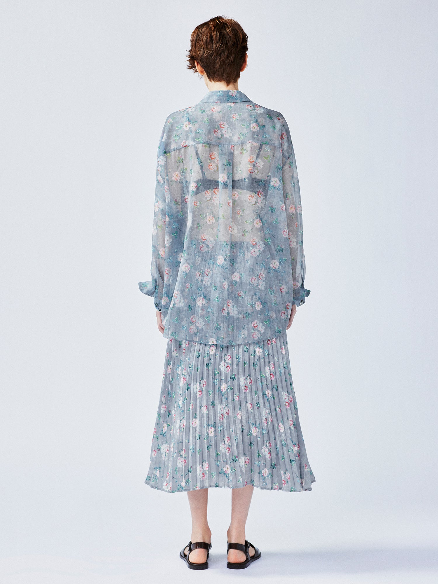 Romantic wallpaper floral pleated skirt