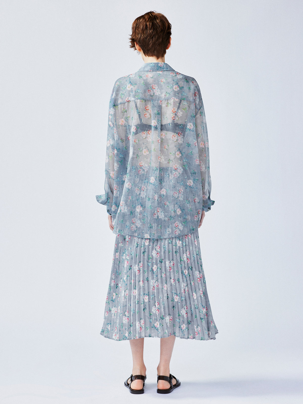 Romantic wallpaper floral pleated skirt