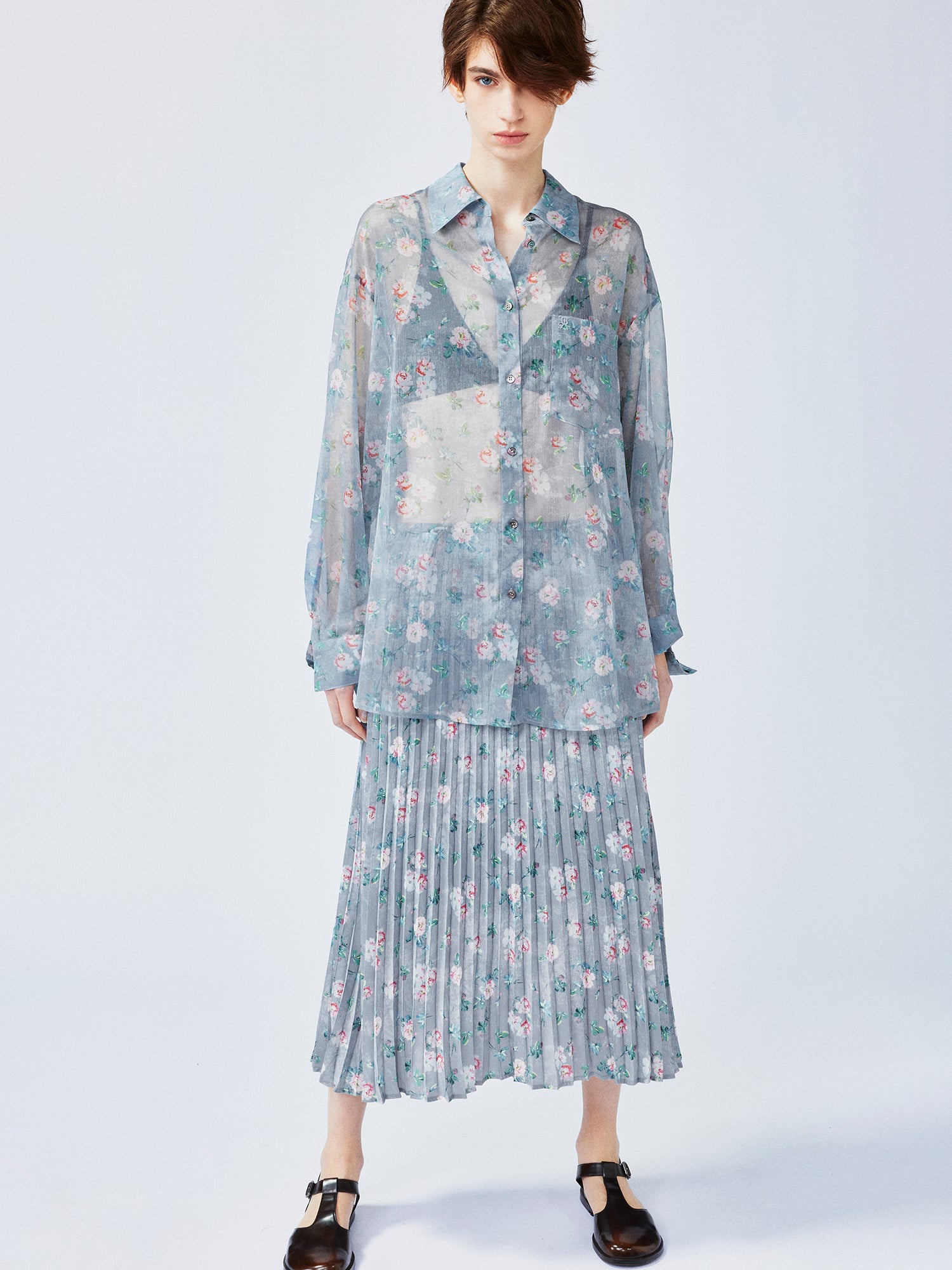 Romantic wallpaper floral pleated skirt