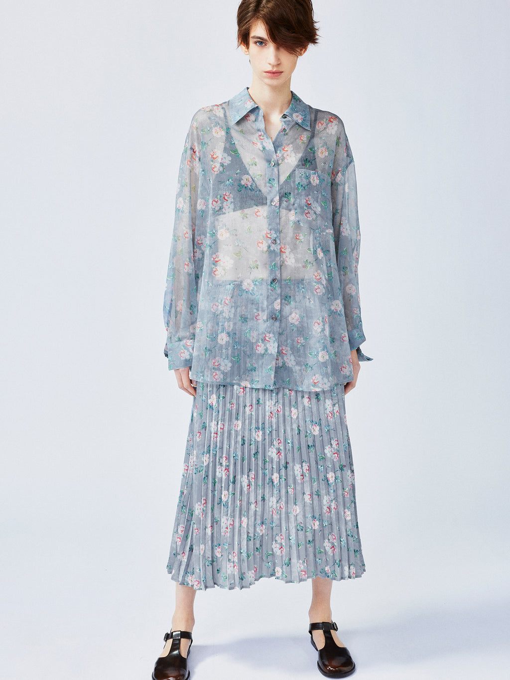Romantic wallpaper floral pleated skirt