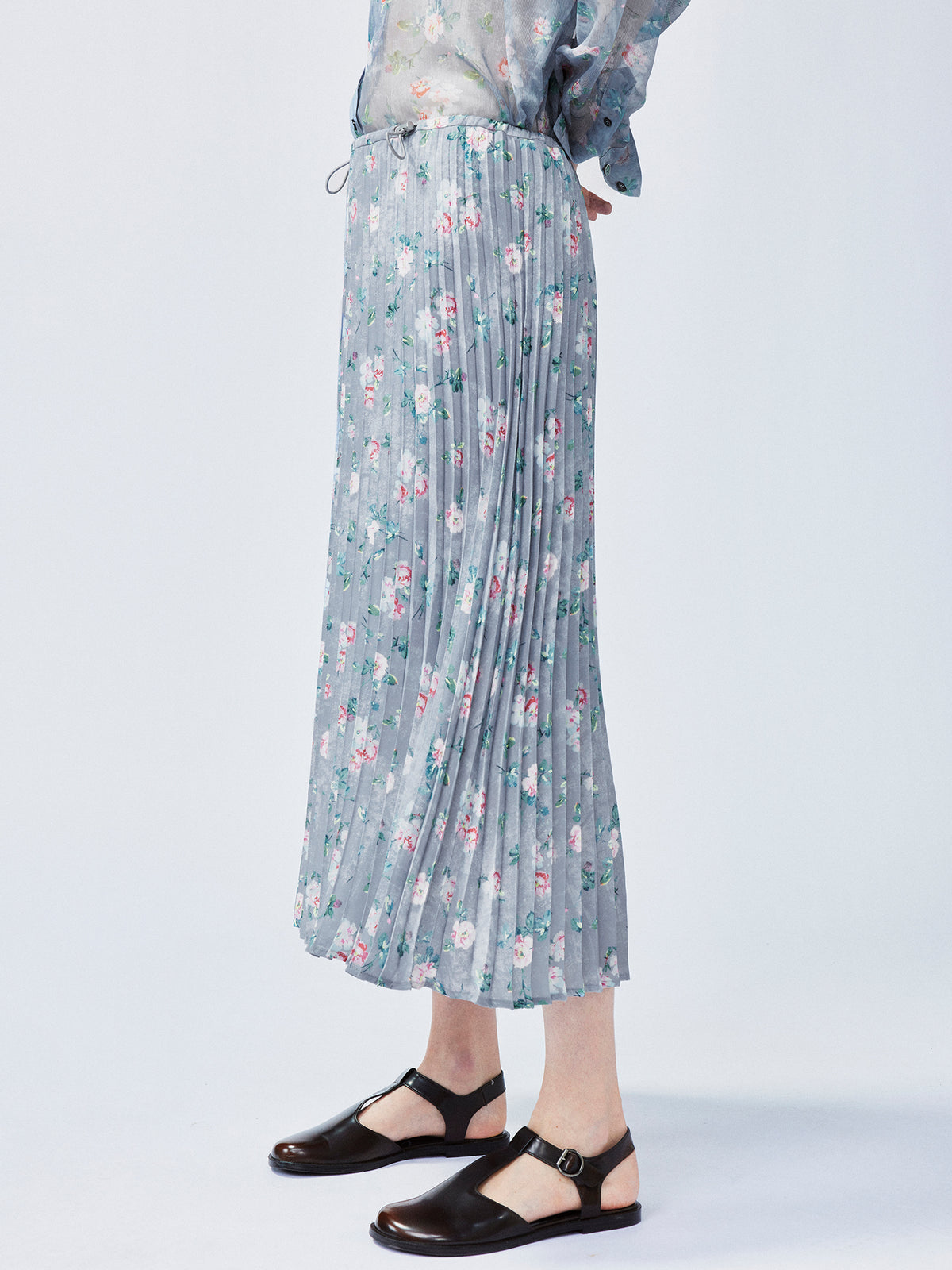 Romantic wallpaper floral pleated skirt