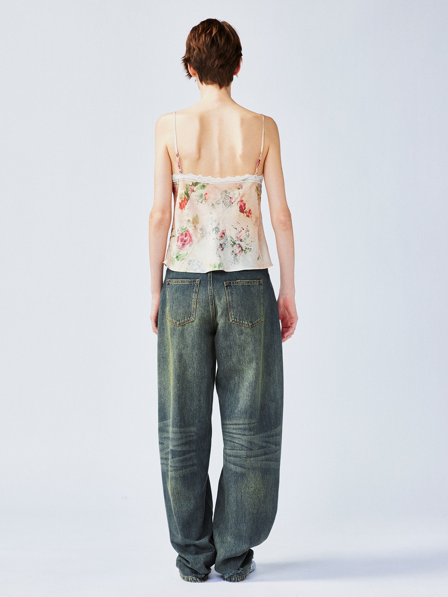 Vintage distressed wallpaper floral lace camisole