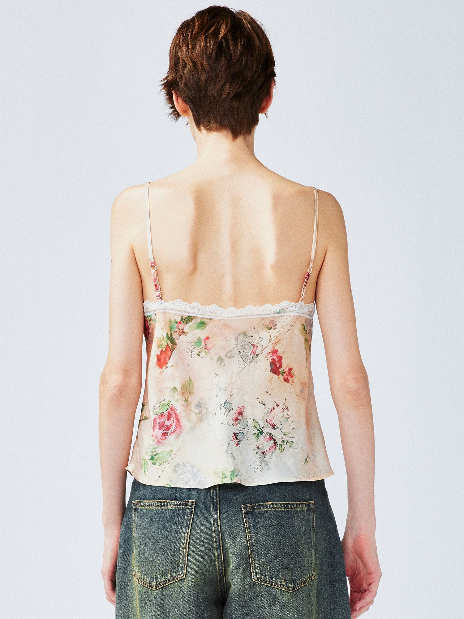 Vintage distressed wallpaper floral lace camisole