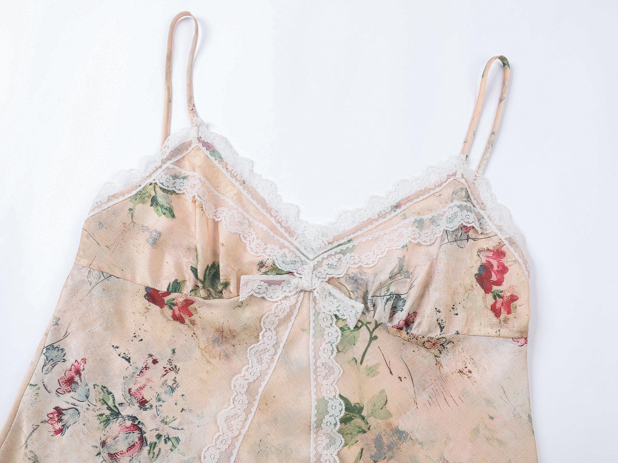 Vintage distressed wallpaper floral lace camisole
