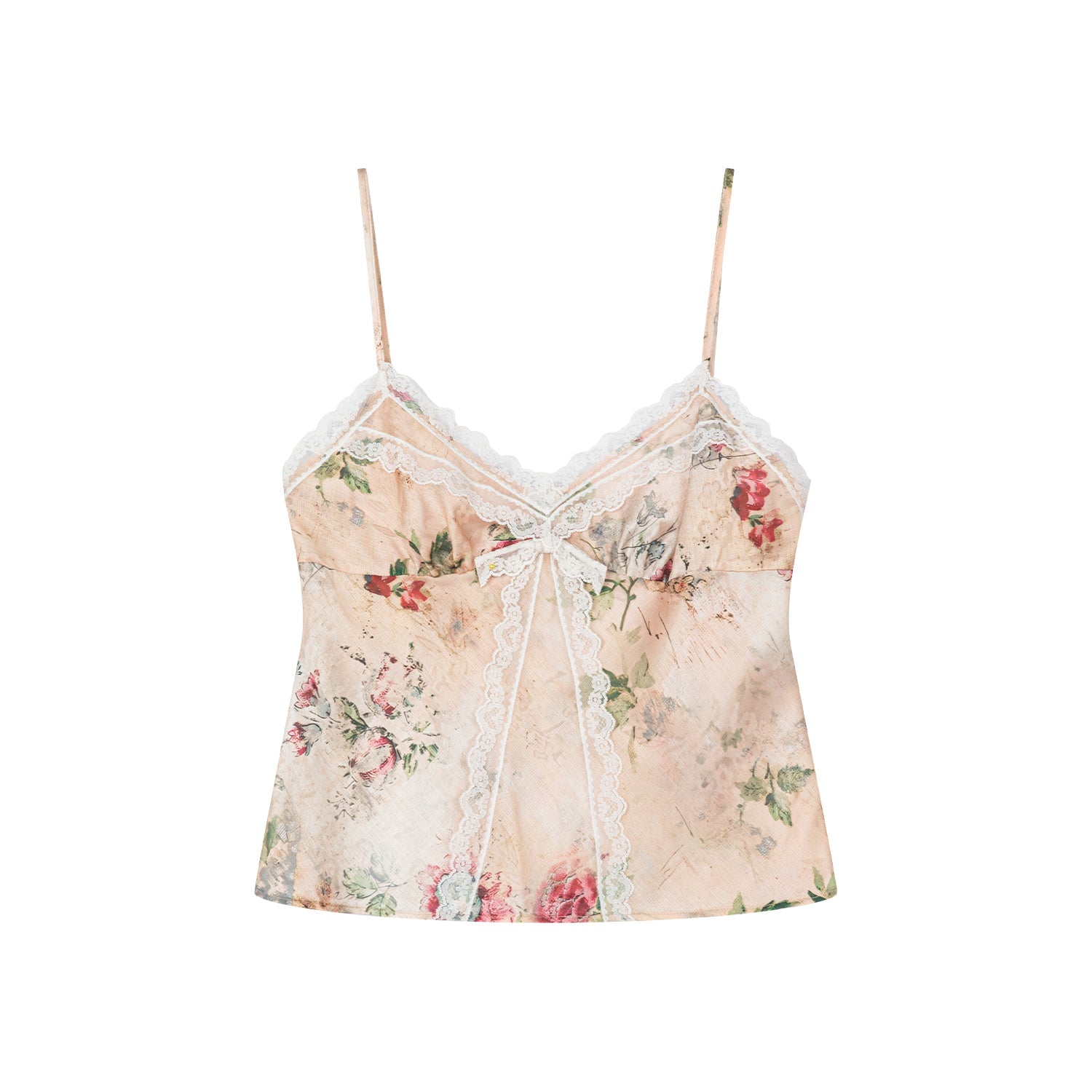 Vintage distressed wallpaper floral lace camisole