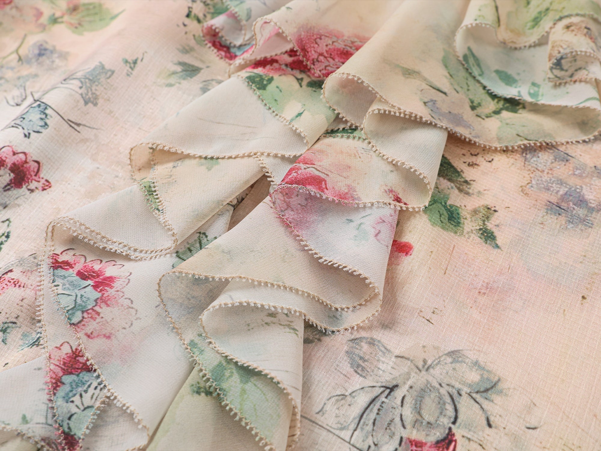 Vintage distressed wallpaper floral ruffled tie shirt