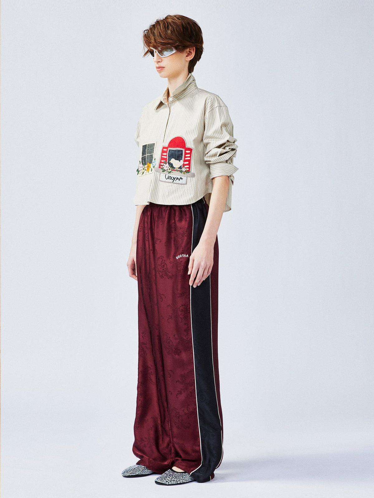 Satin jacquard sports pants