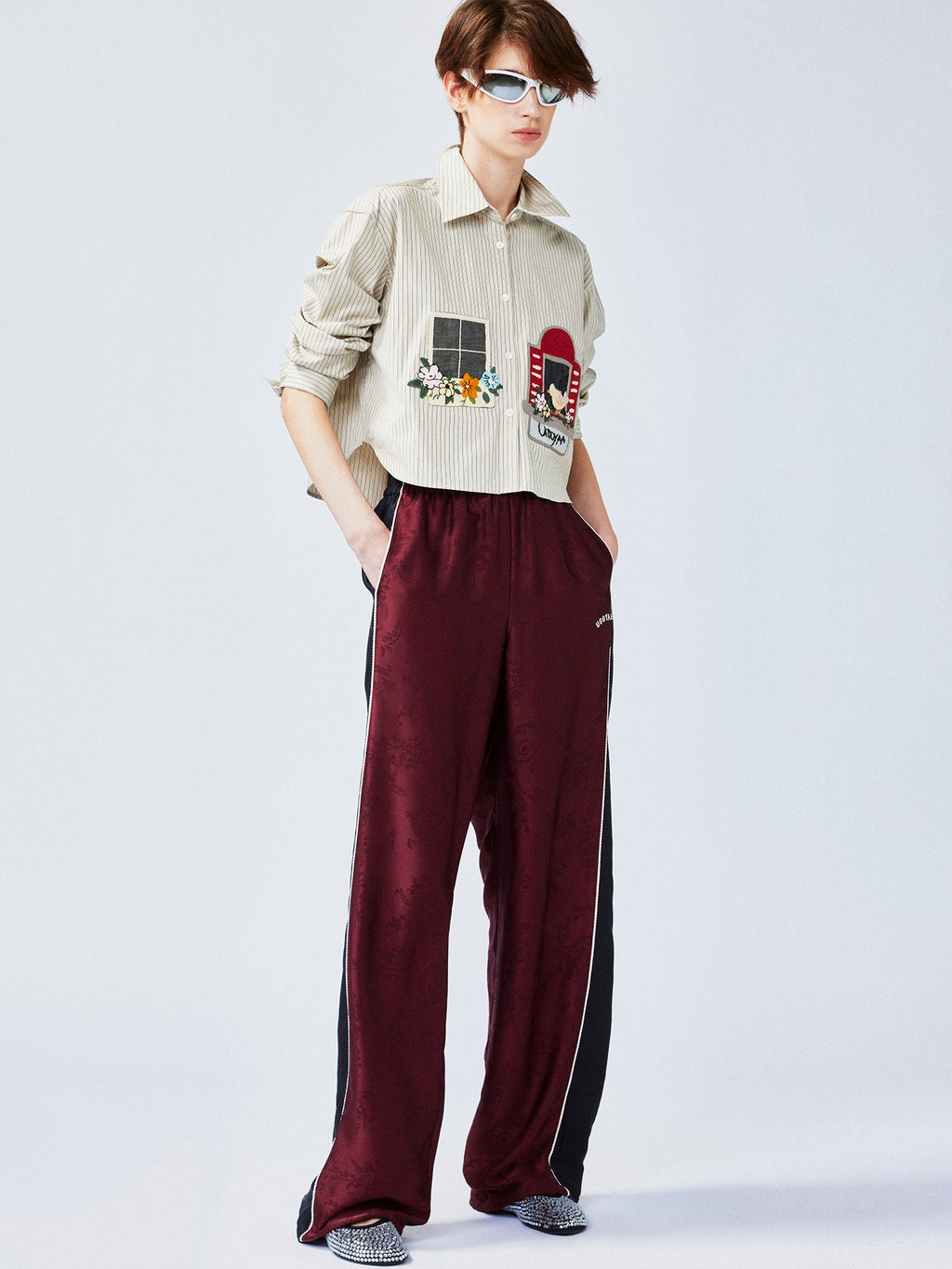 Satin jacquard sports pants
