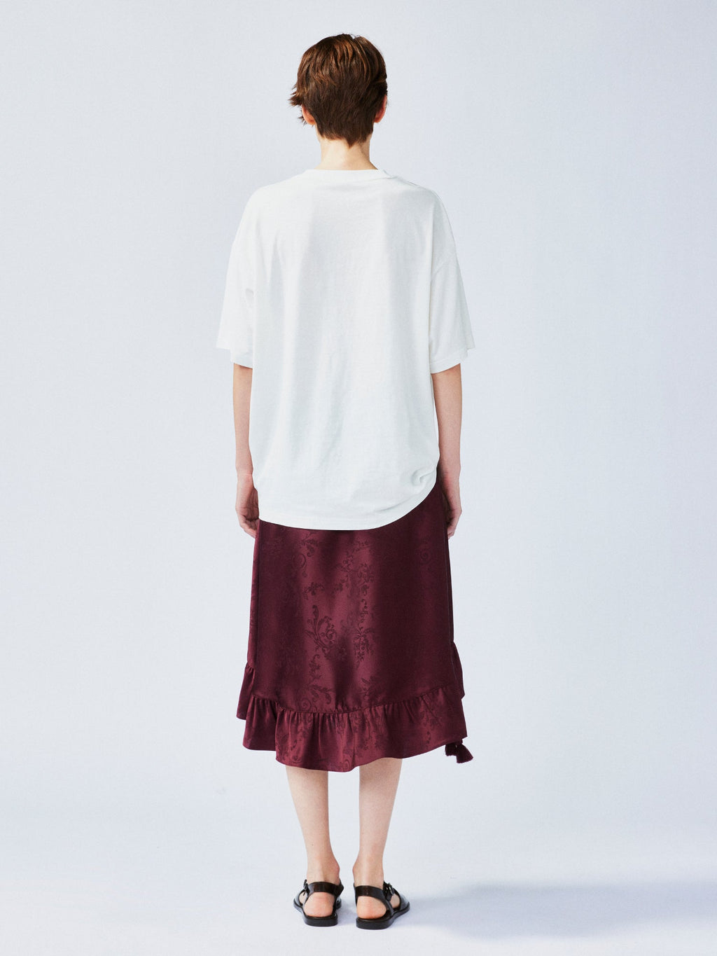Satin jacquard draped skirt