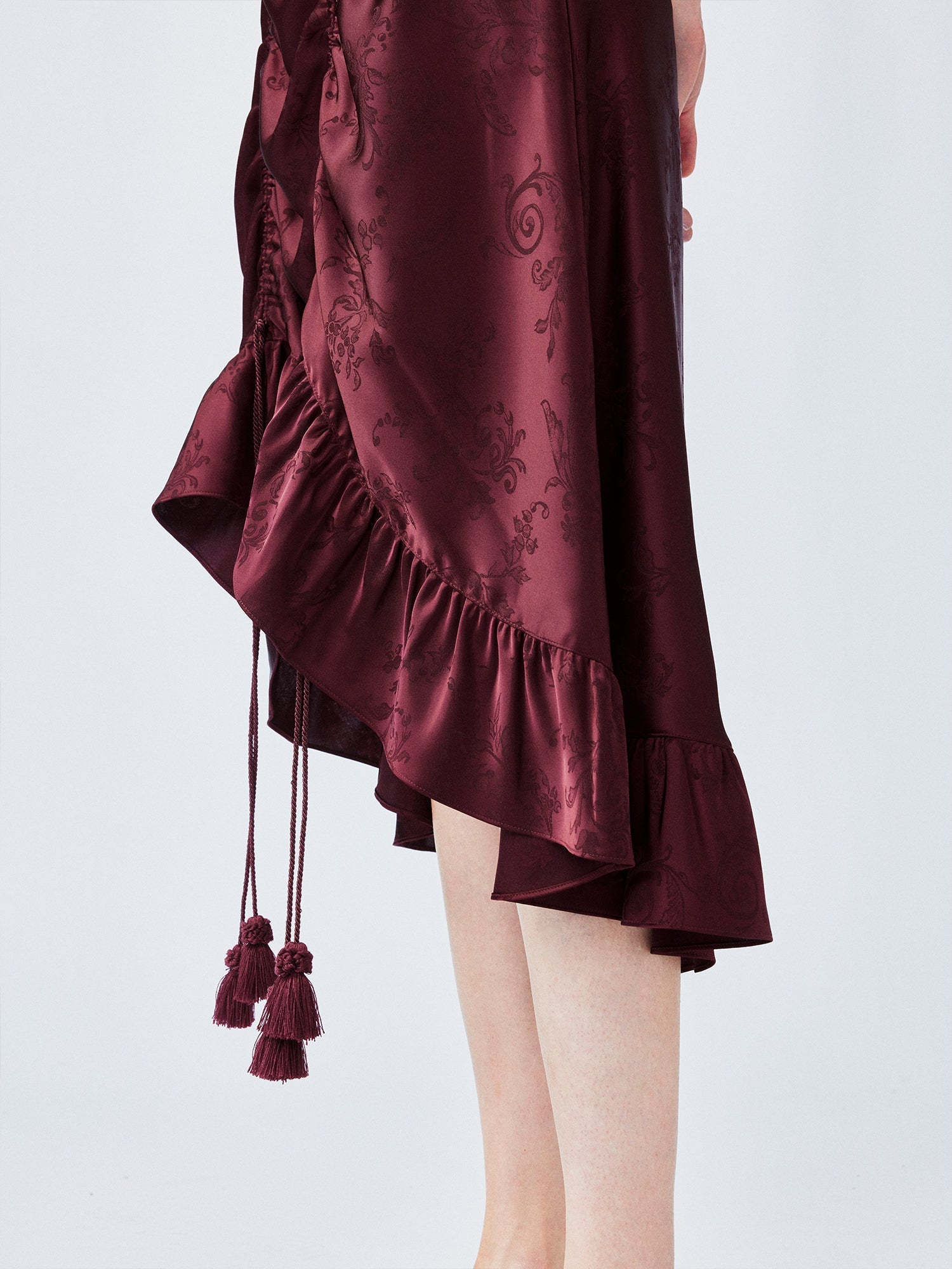 Satin jacquard draped skirt