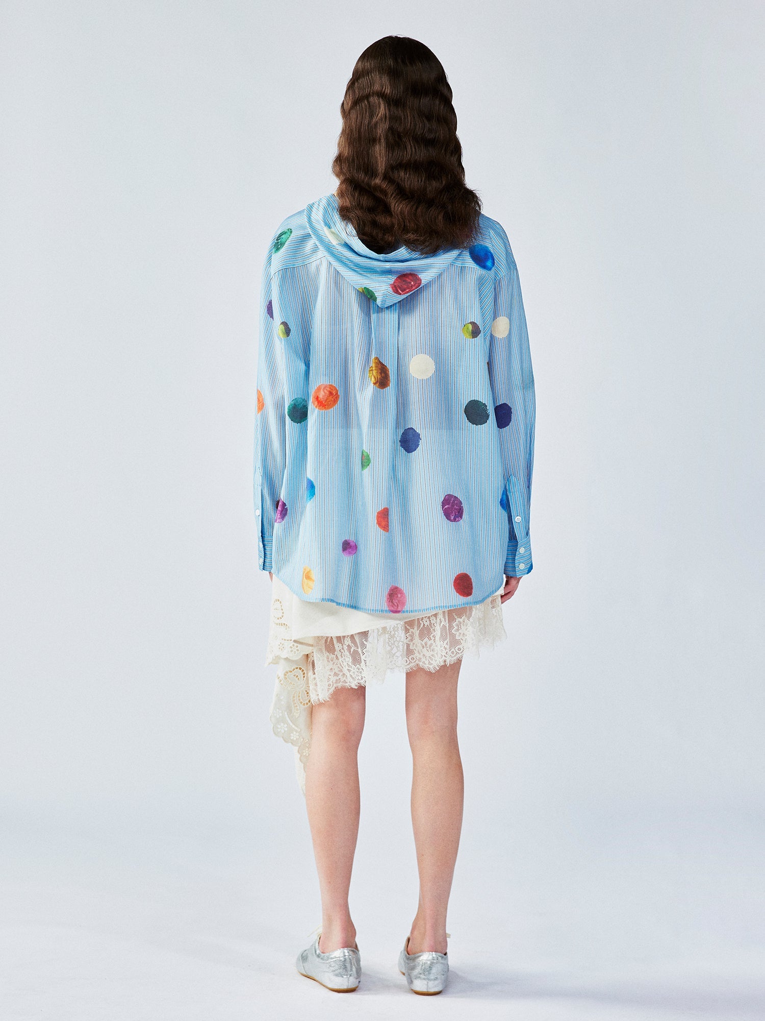 Painterly polka dot hooded shirt