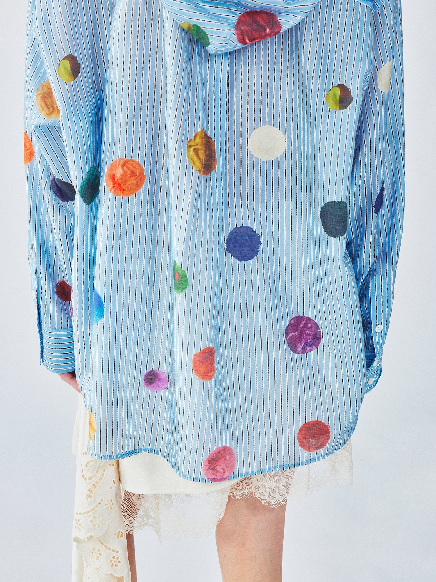 Painterly polka dot hooded shirt