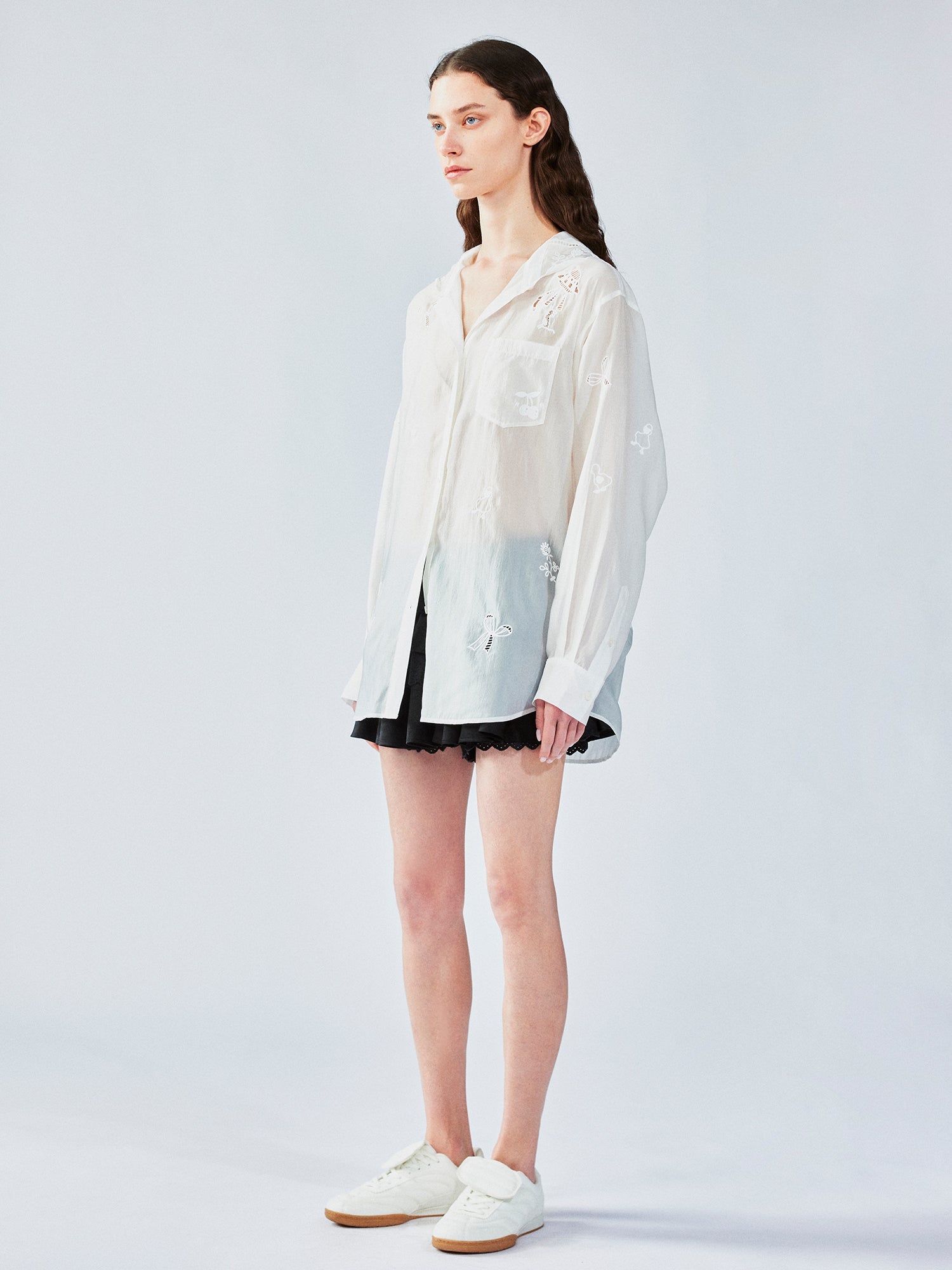 Embroidered cutout hooded shirt