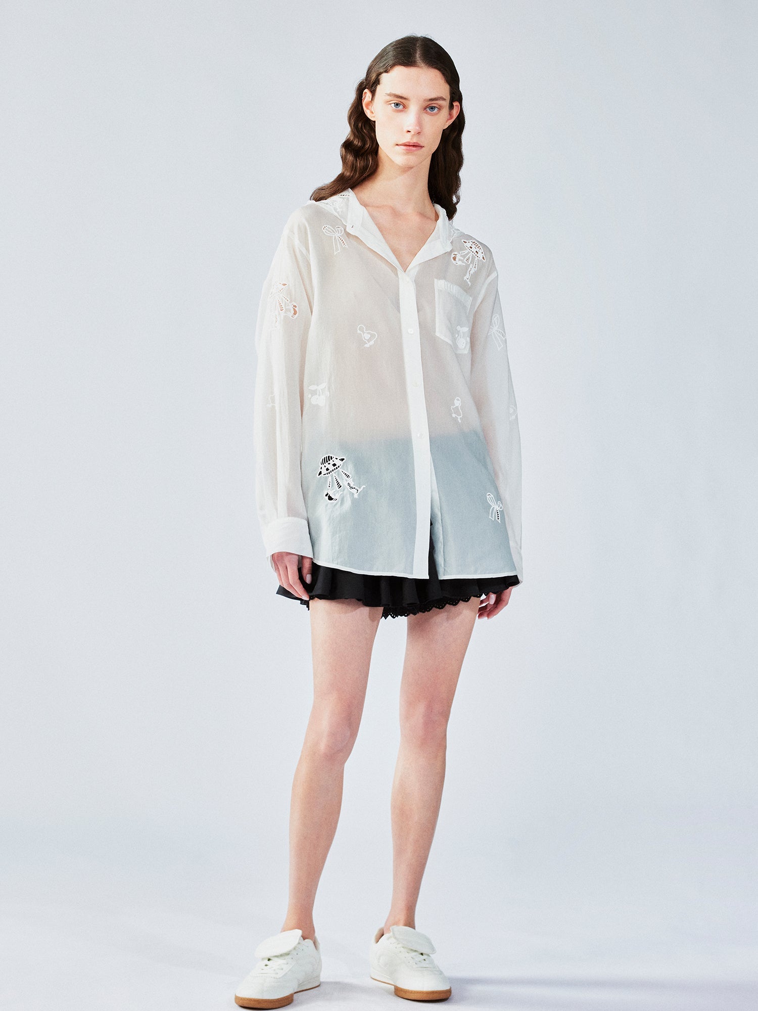 Embroidered cutout hooded shirt