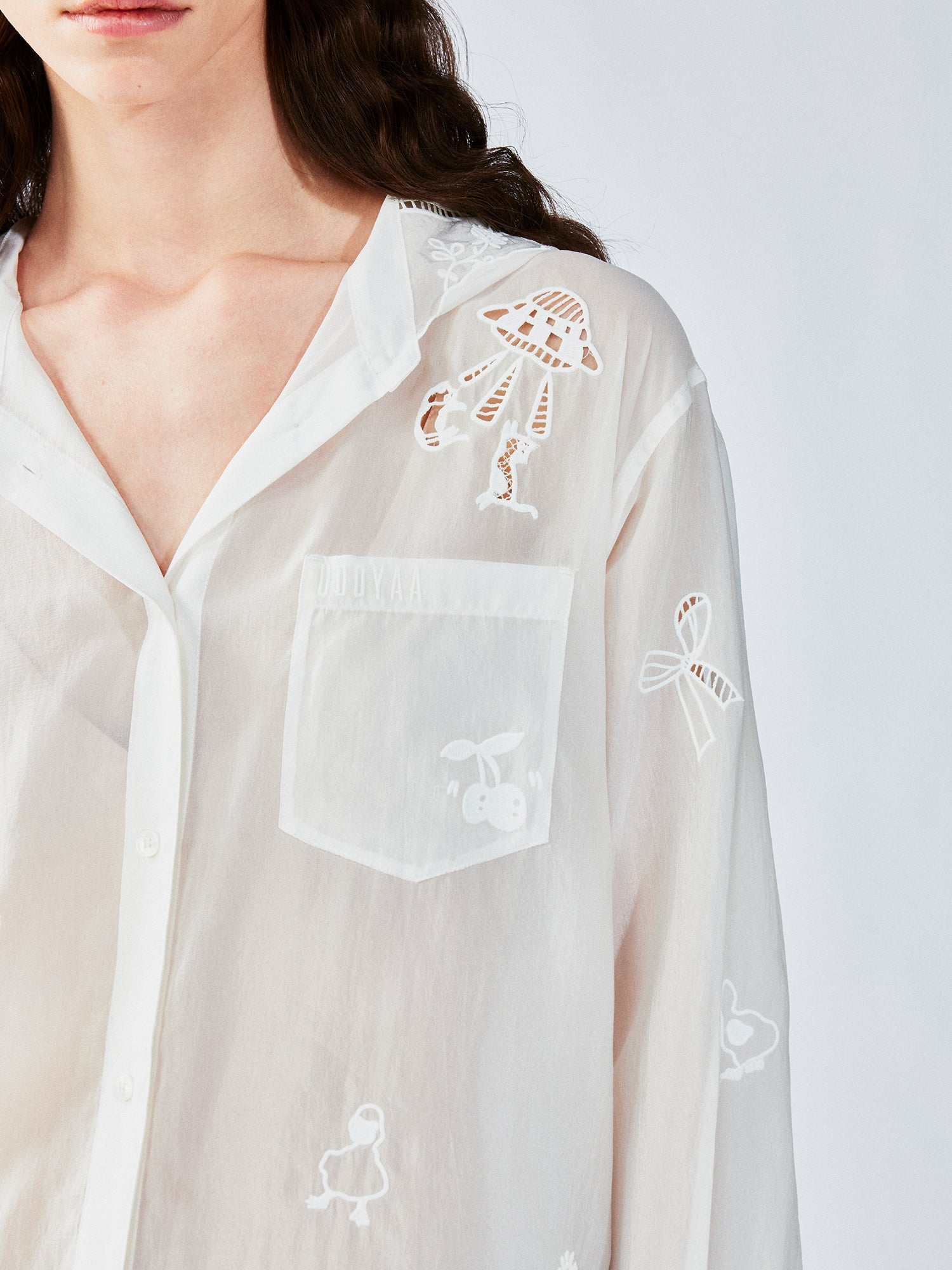Embroidered cutout hooded shirt