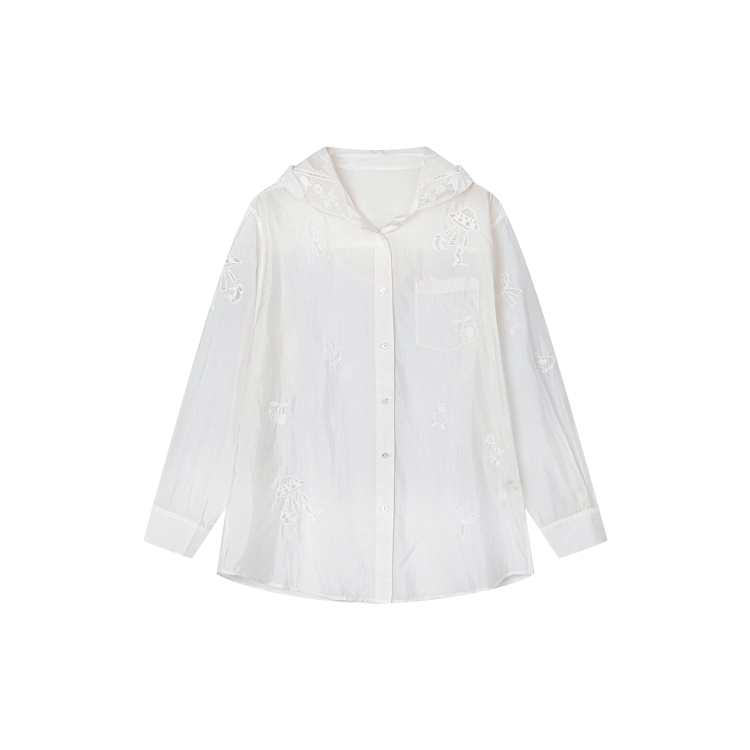 Embroidered cutout hooded shirt