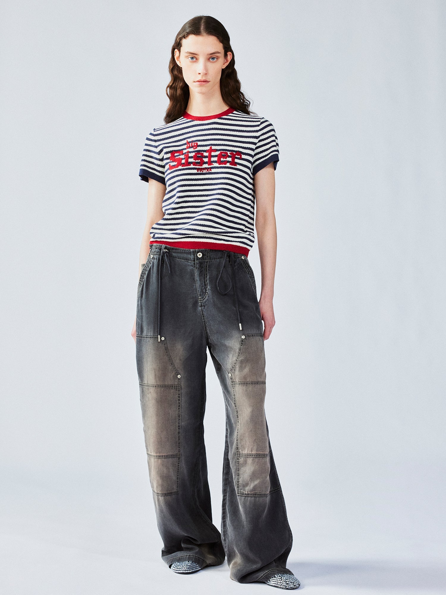 Nautical stripe knit T-shirt