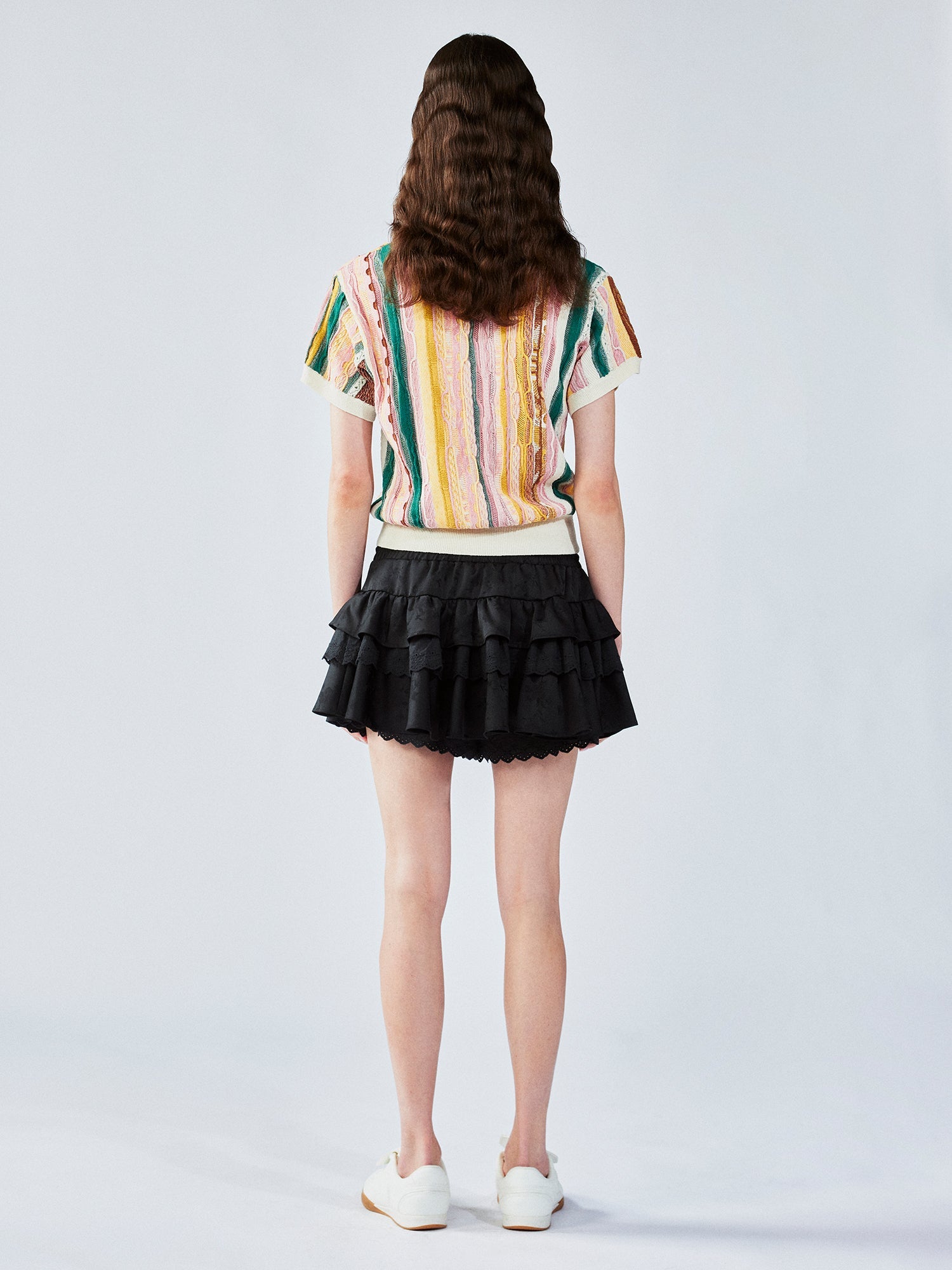 Retro ribbed polo knit T-shirt