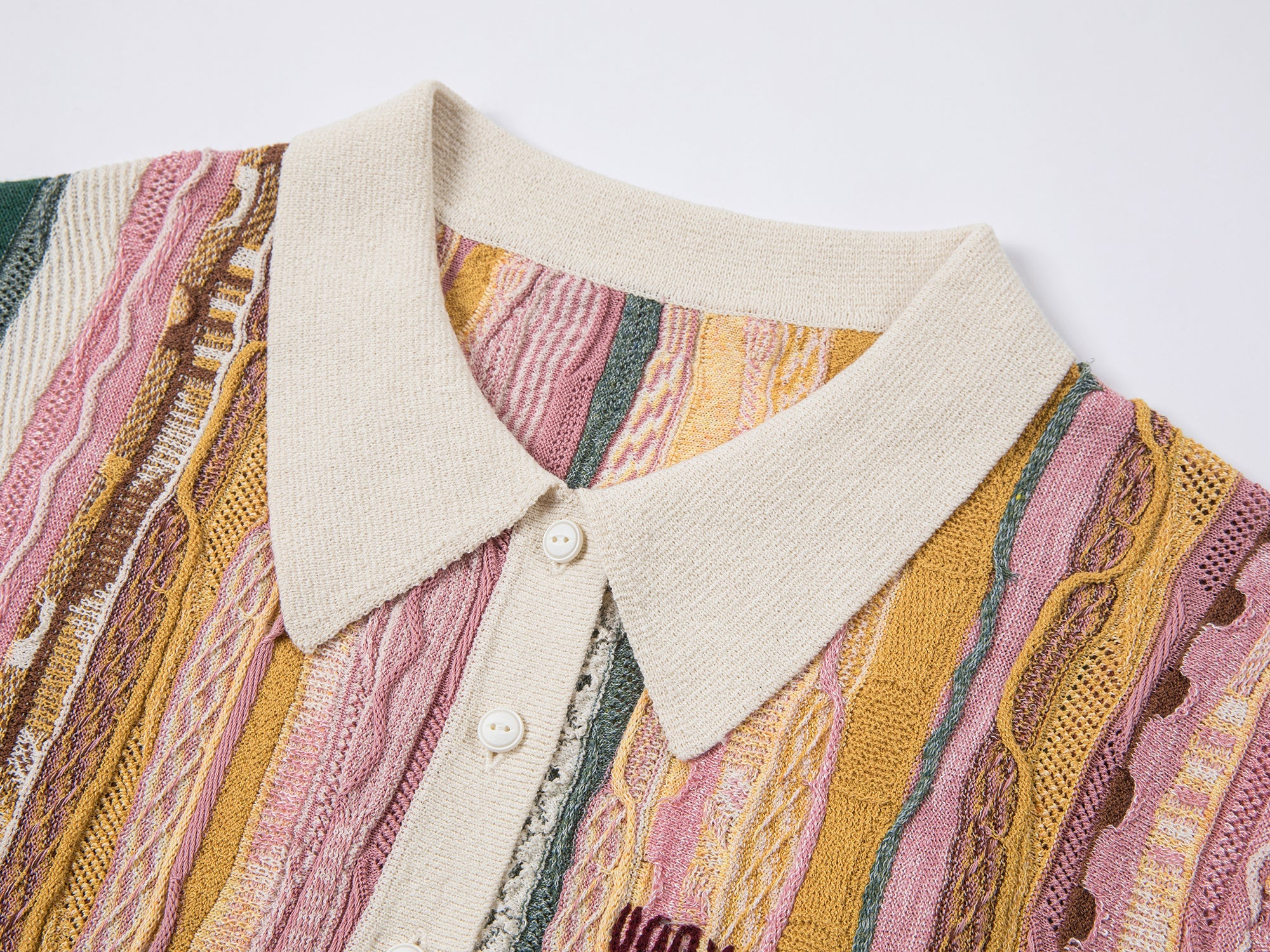 Retro ribbed polo knit T-shirt