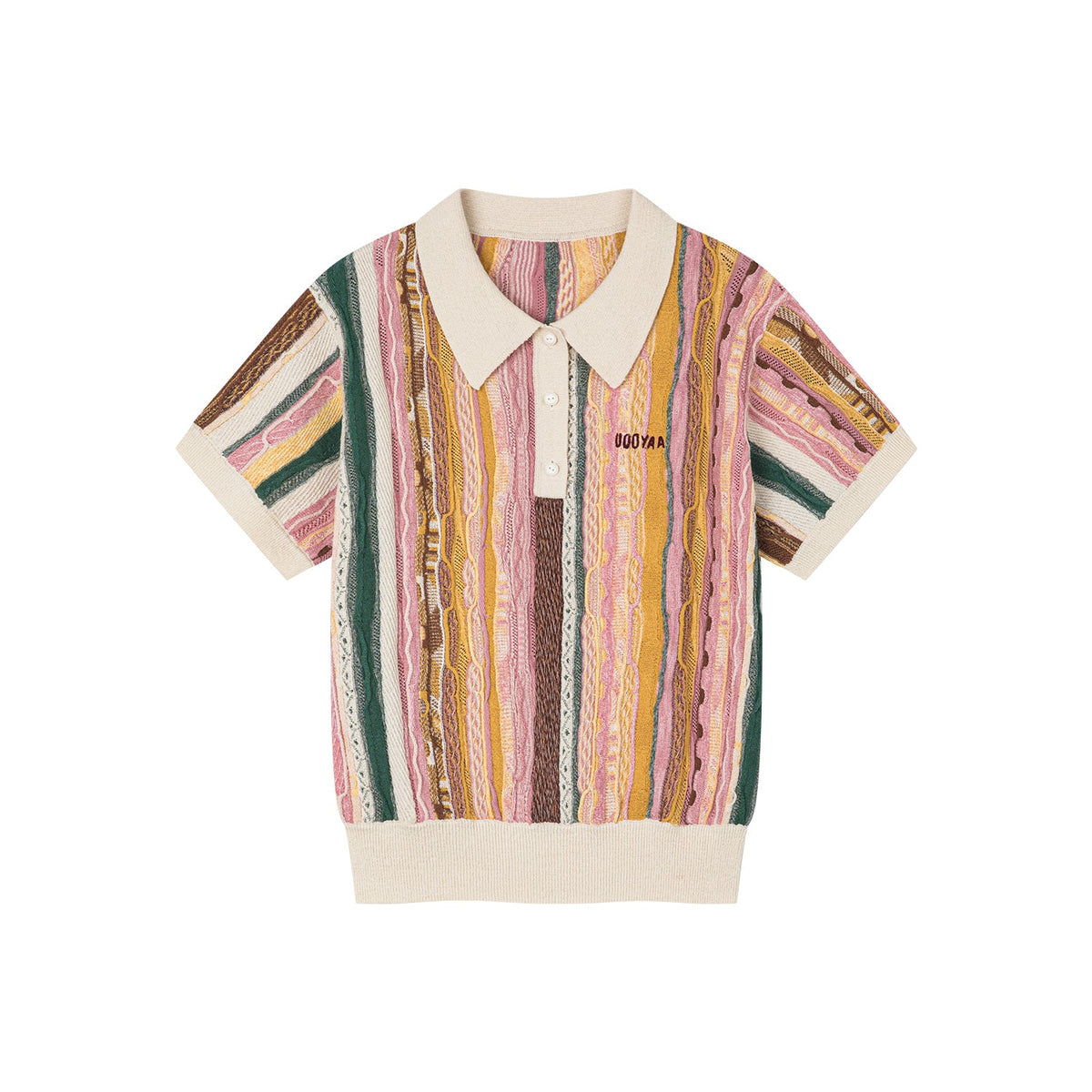 レトロなリブ編みのポロニットTシャツ