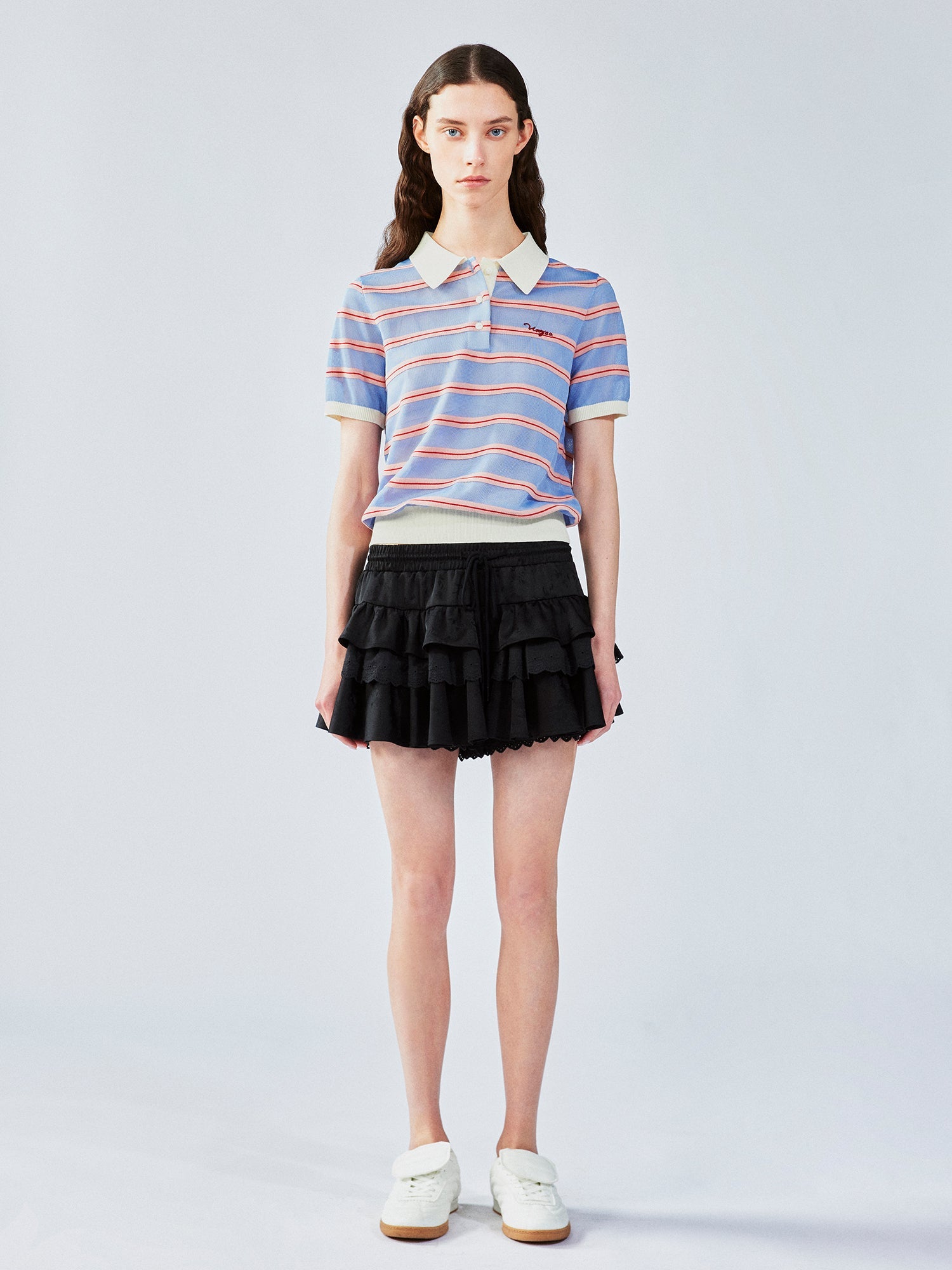 Striped polo knit T-shirt (blue)