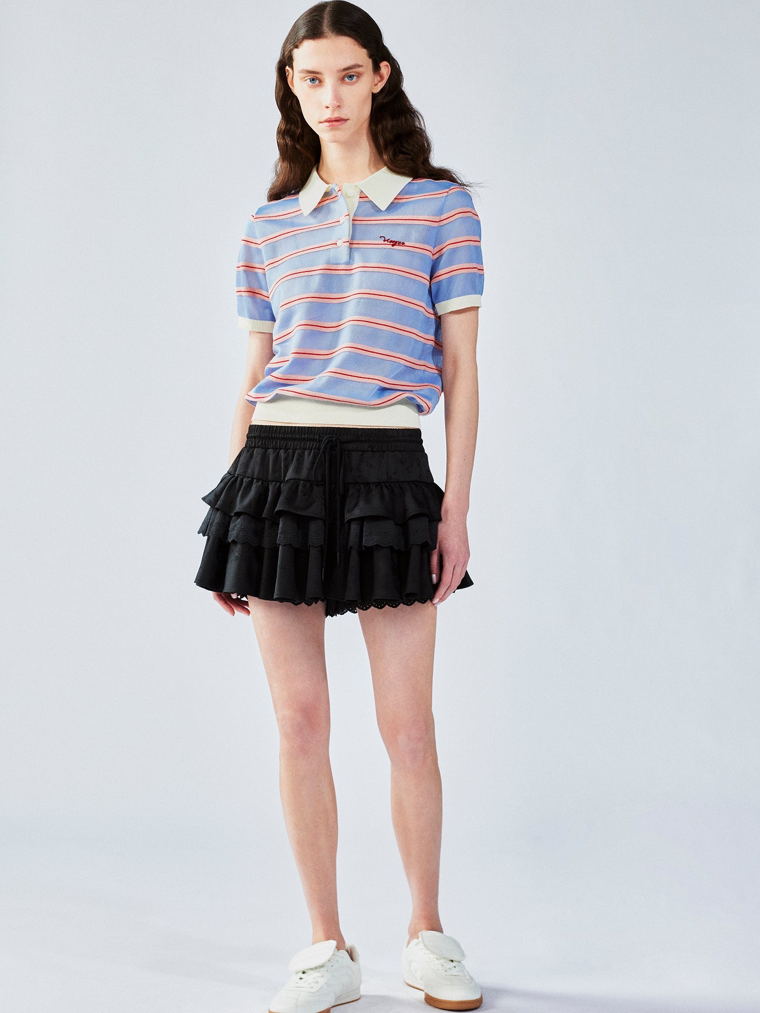 Striped polo knit T-shirt (blue)